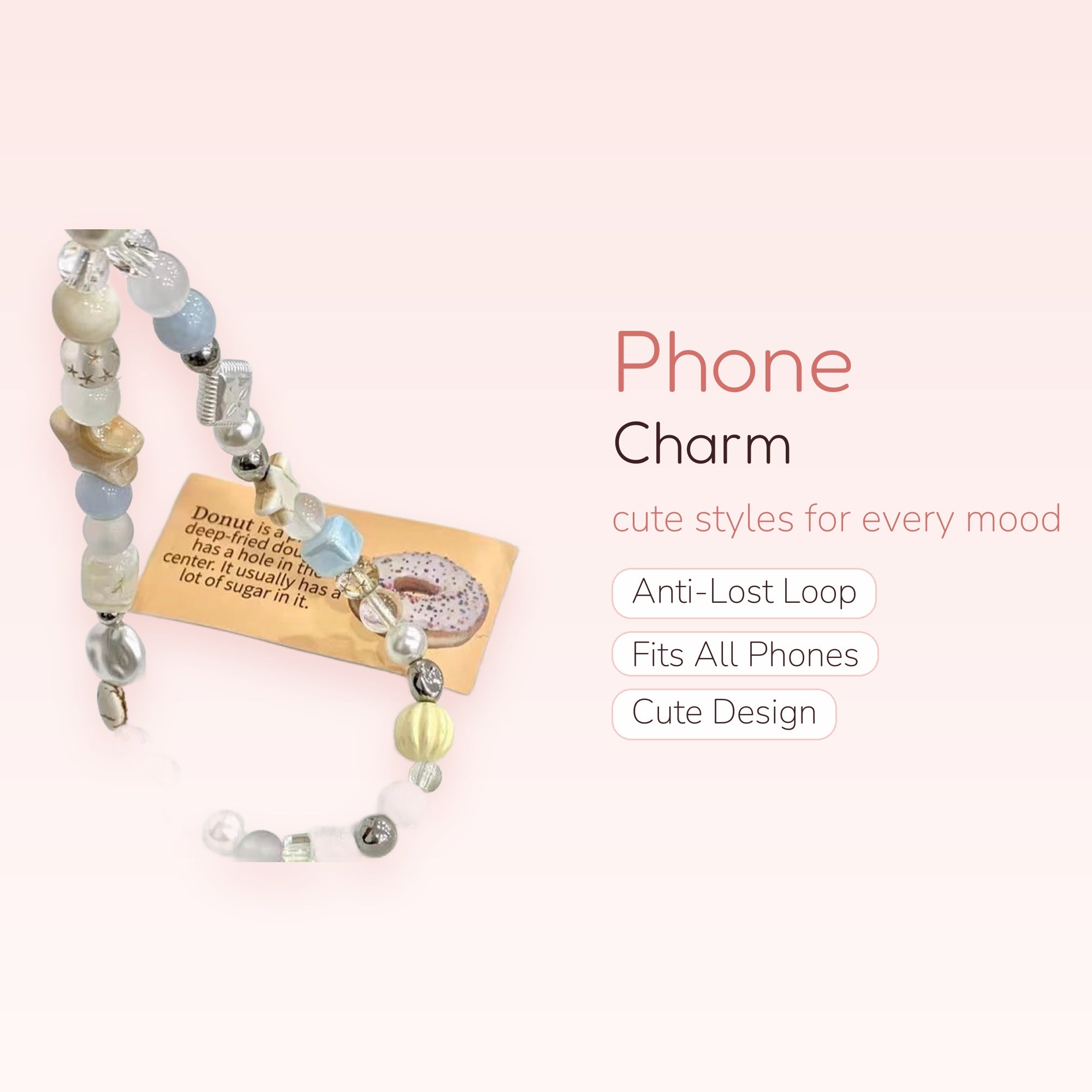 Pastel Pearl & Star Phone Charm Strap | Aesthetic Beaded Wrist Lanyard