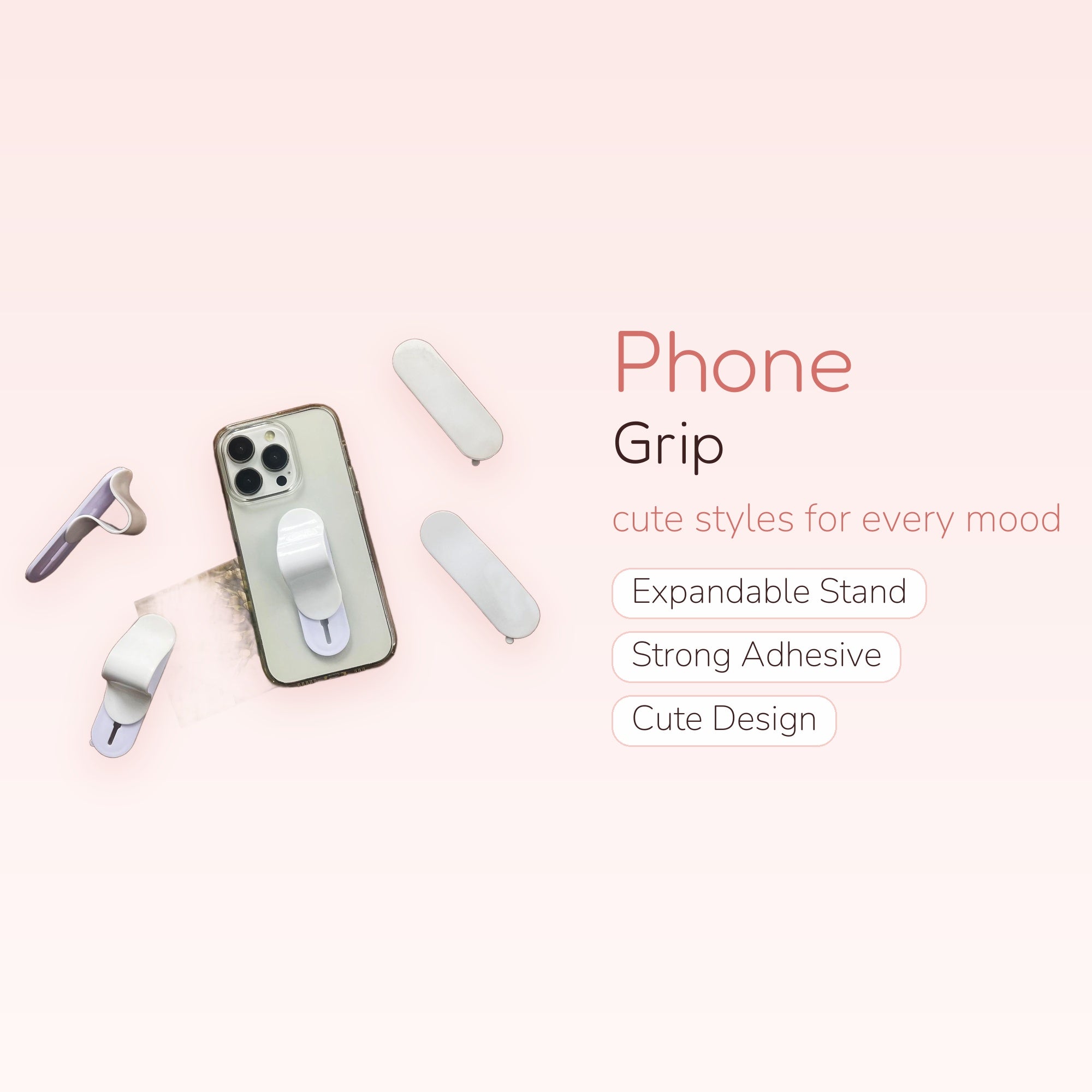 White Silicone Phone Grip | Cute Foldable Pop Socket Stand