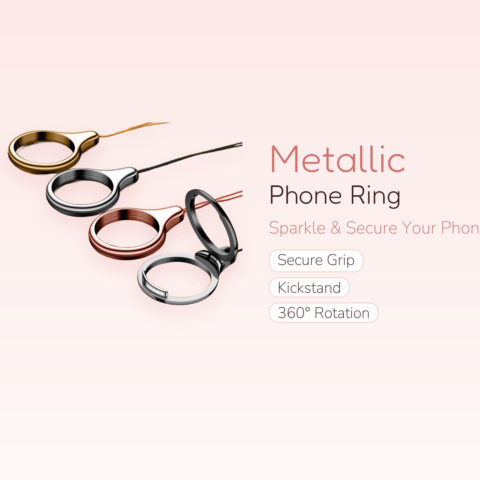Metallic Phone Ring Holder | Cute Finger Grip Stand | Kawaii Phone Lanyard | Y2K Aesthetic | Gift for Her