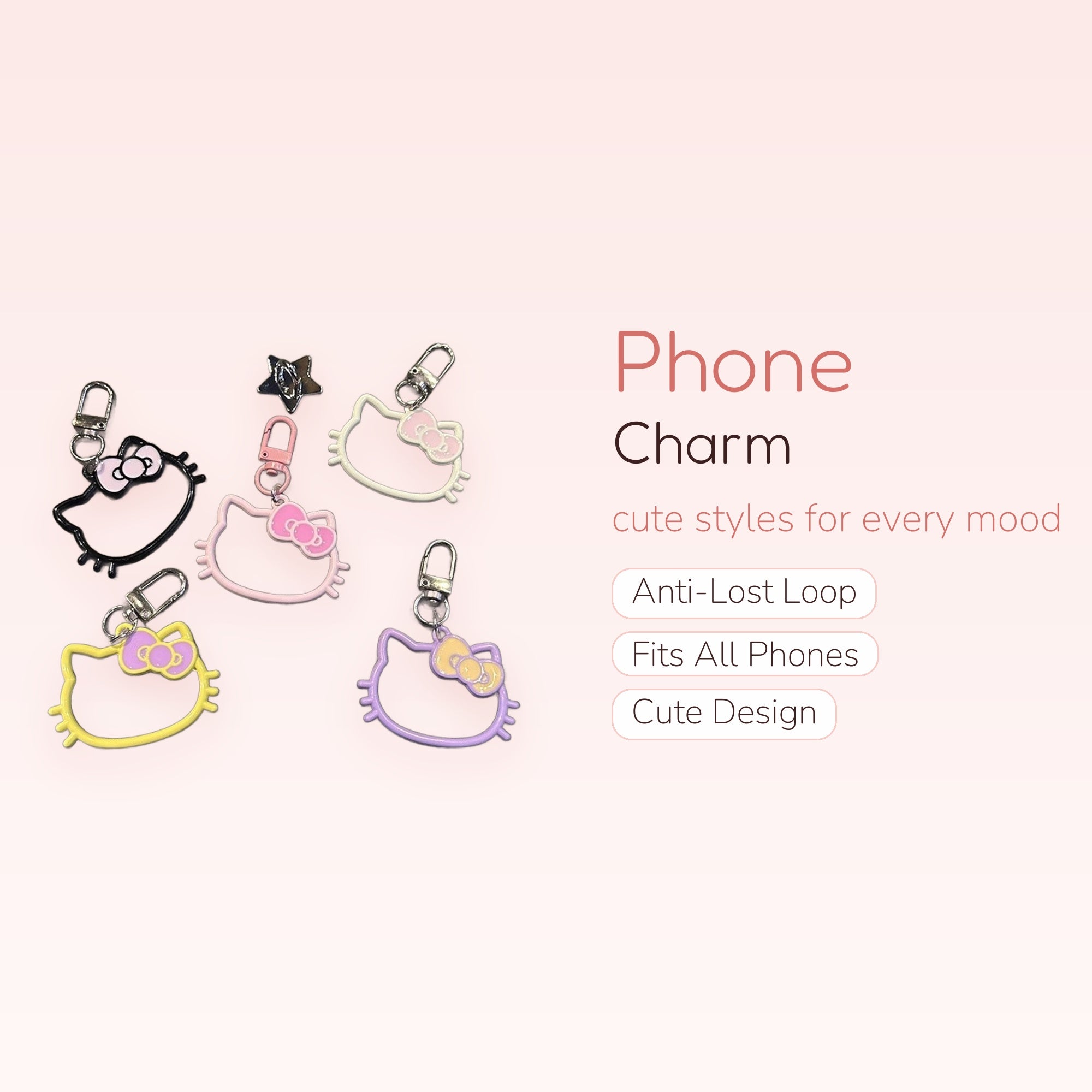 Kawaii Hello Kitty Outline Phone Charms | Pastel Enamel Keychains