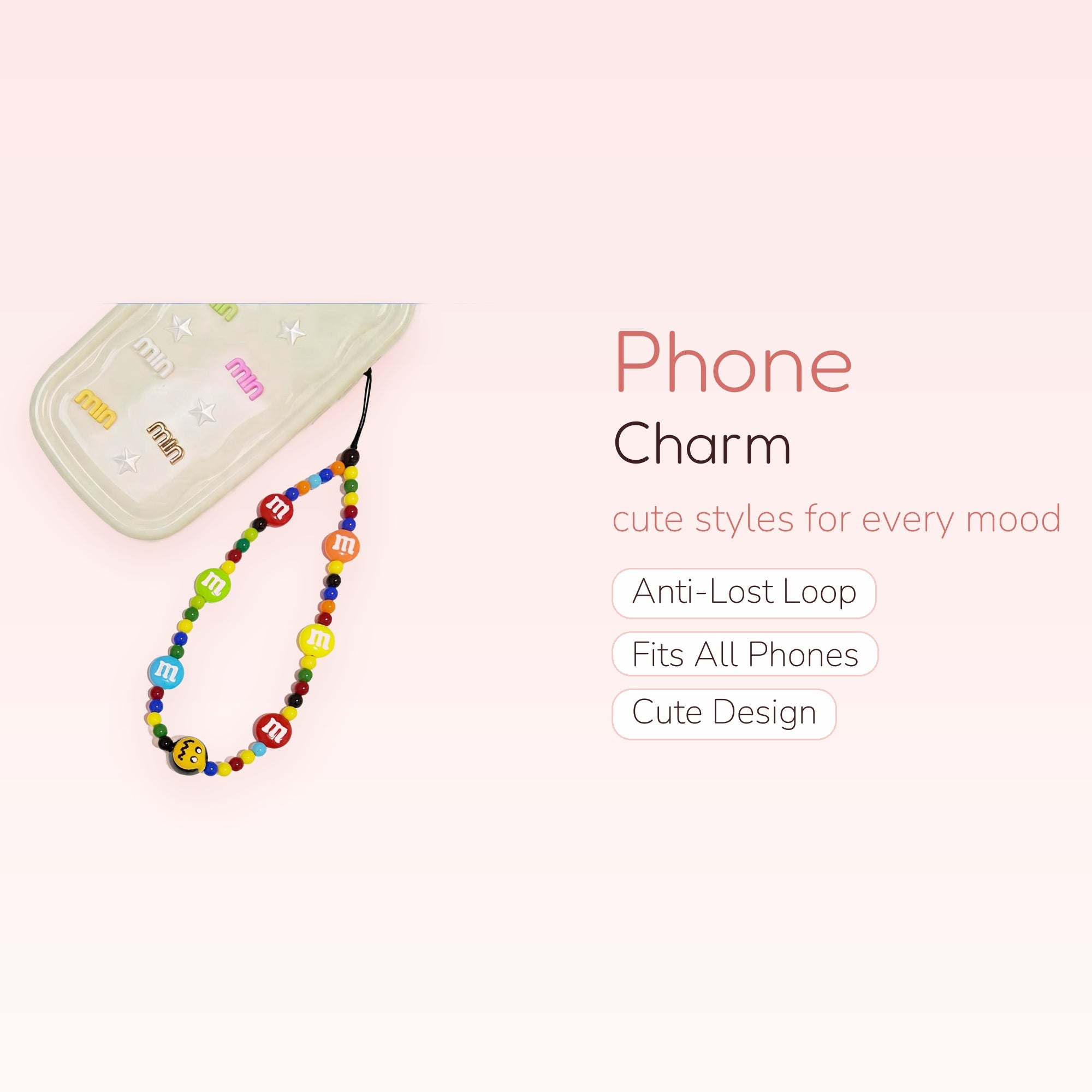 Colorful M&M's Beaded Phone Charm Strap | Cute Candy Inspired Wrist Lanyard