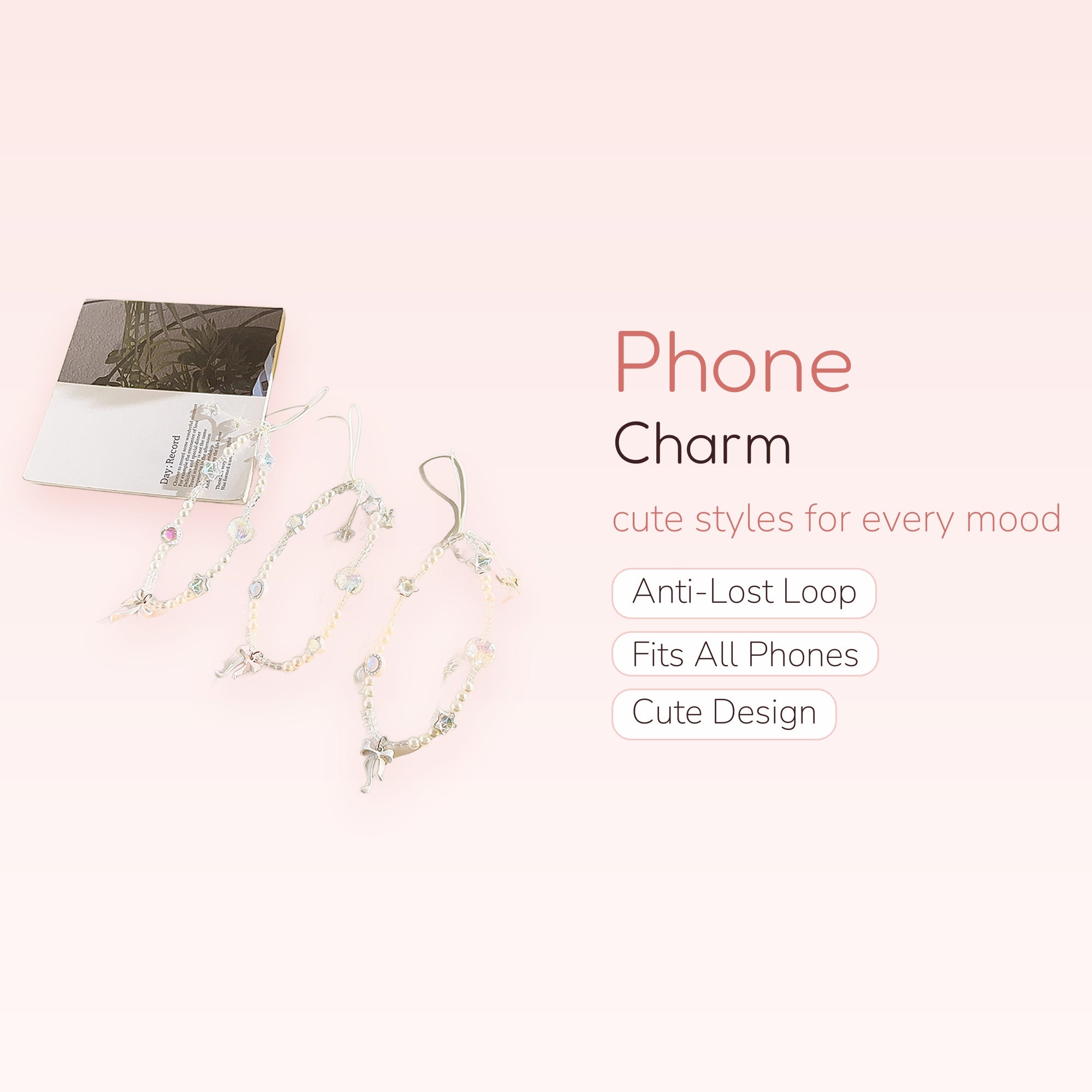 Kawaii Pearl & Star Phone Charm Strap | Aesthetic Beaded Wrist Lanyard with Bows