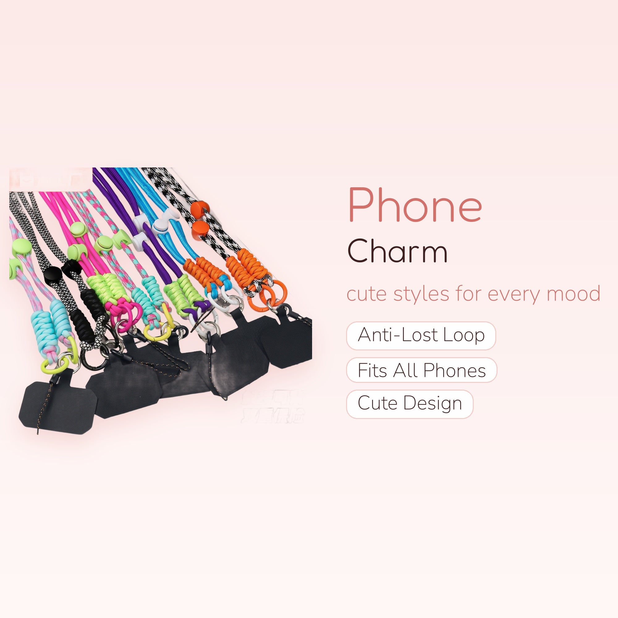 Aesthetic Braided Lanyard Phone Charm | Colorful Crossbody Strap with Phone Patch