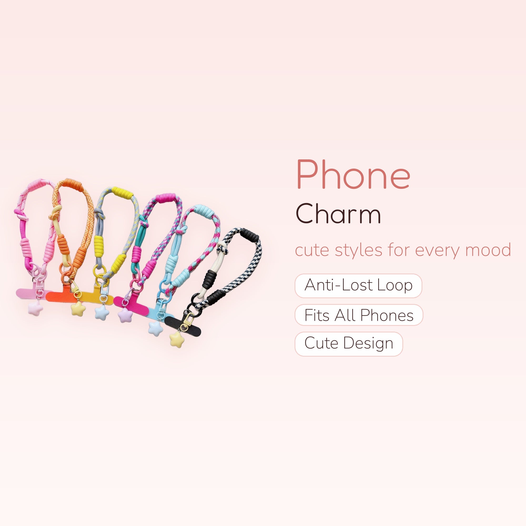 Colorful Braided Rope Phone Charm Strap | Pastel Star Wrist Lanyard