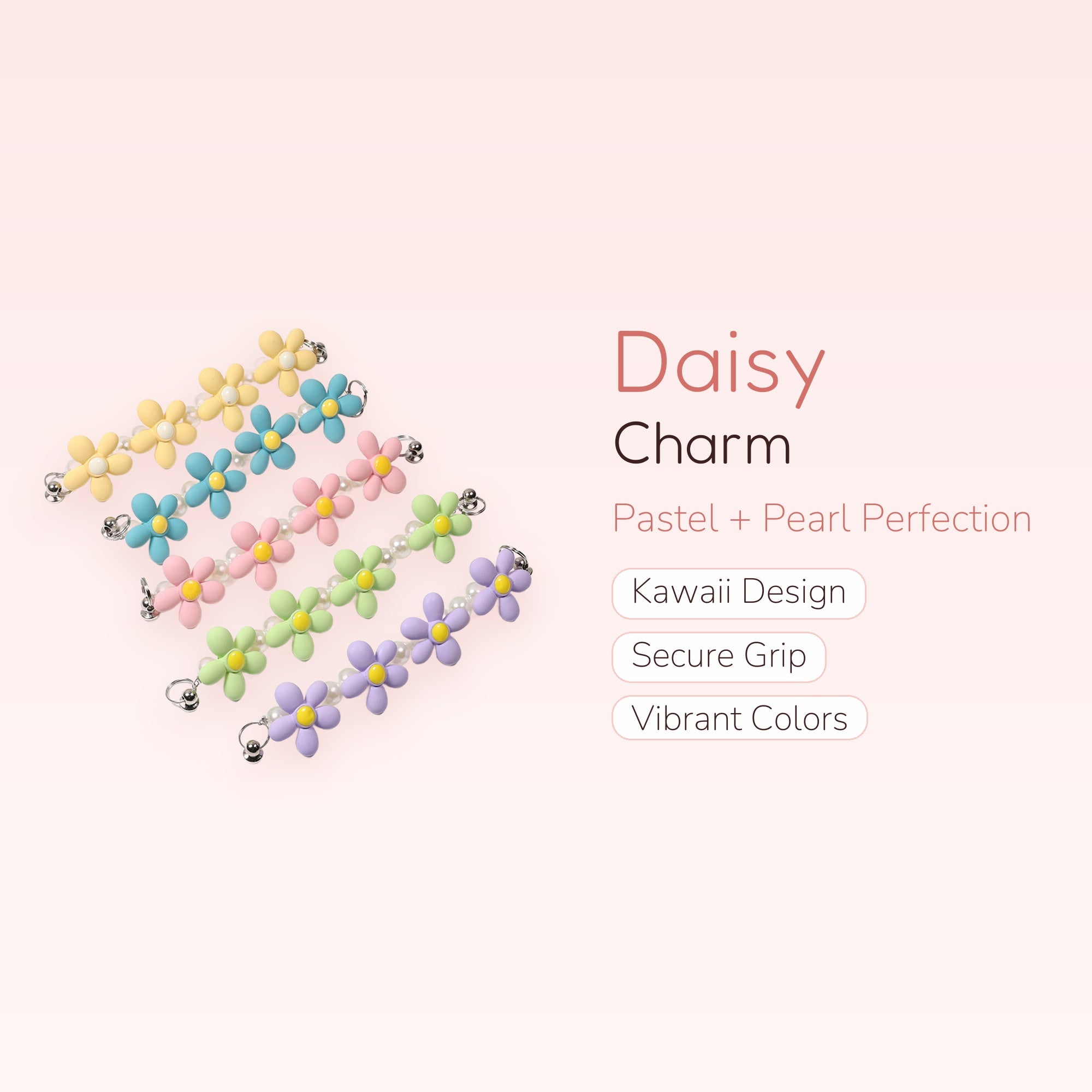 Cute Daisy Pearl Phone Charm Strap | Pastel Flower Wrist Lanyard