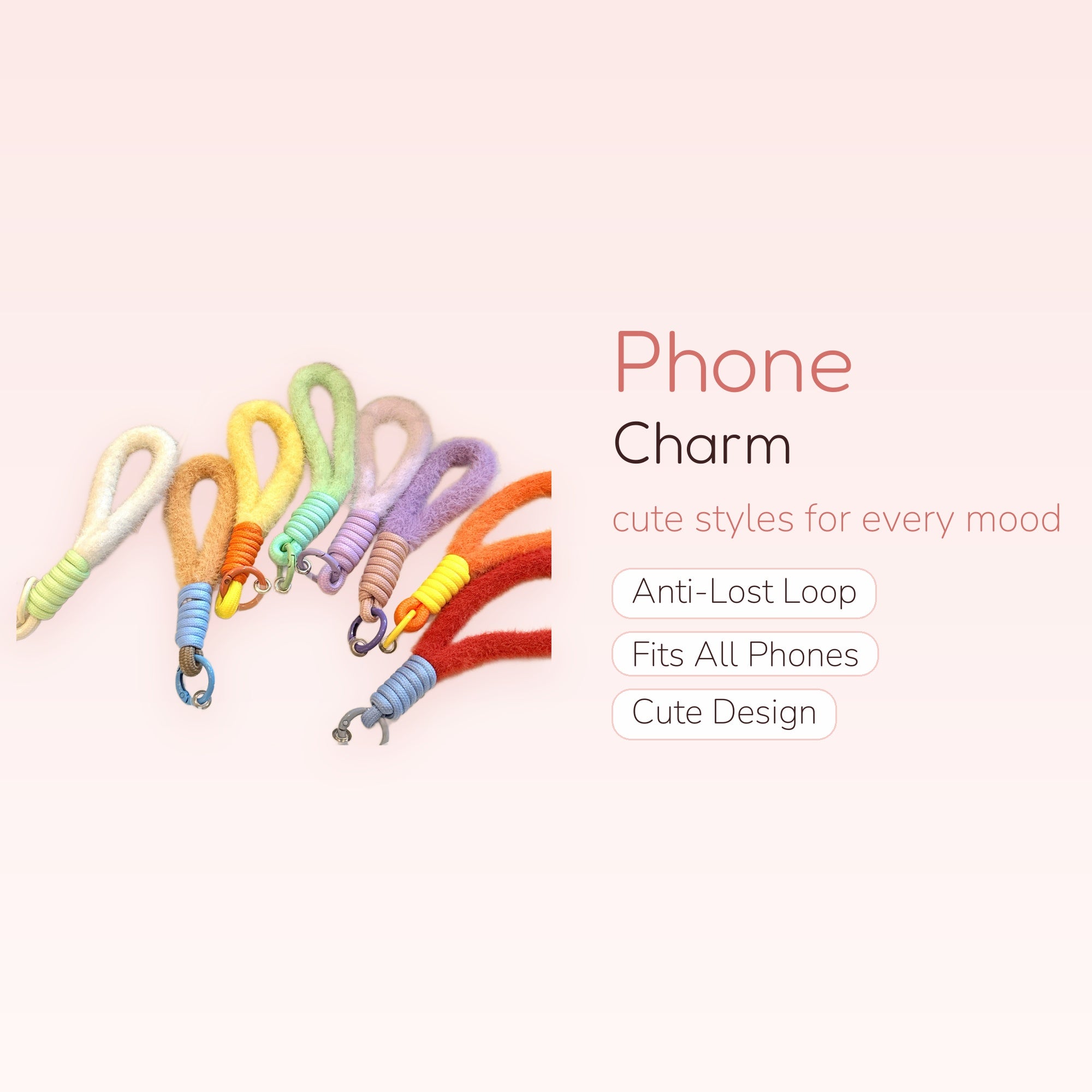Rainbow Fluffy Wrist Phone Charm | Aesthetic Colorful Plush Lanyard Strap
