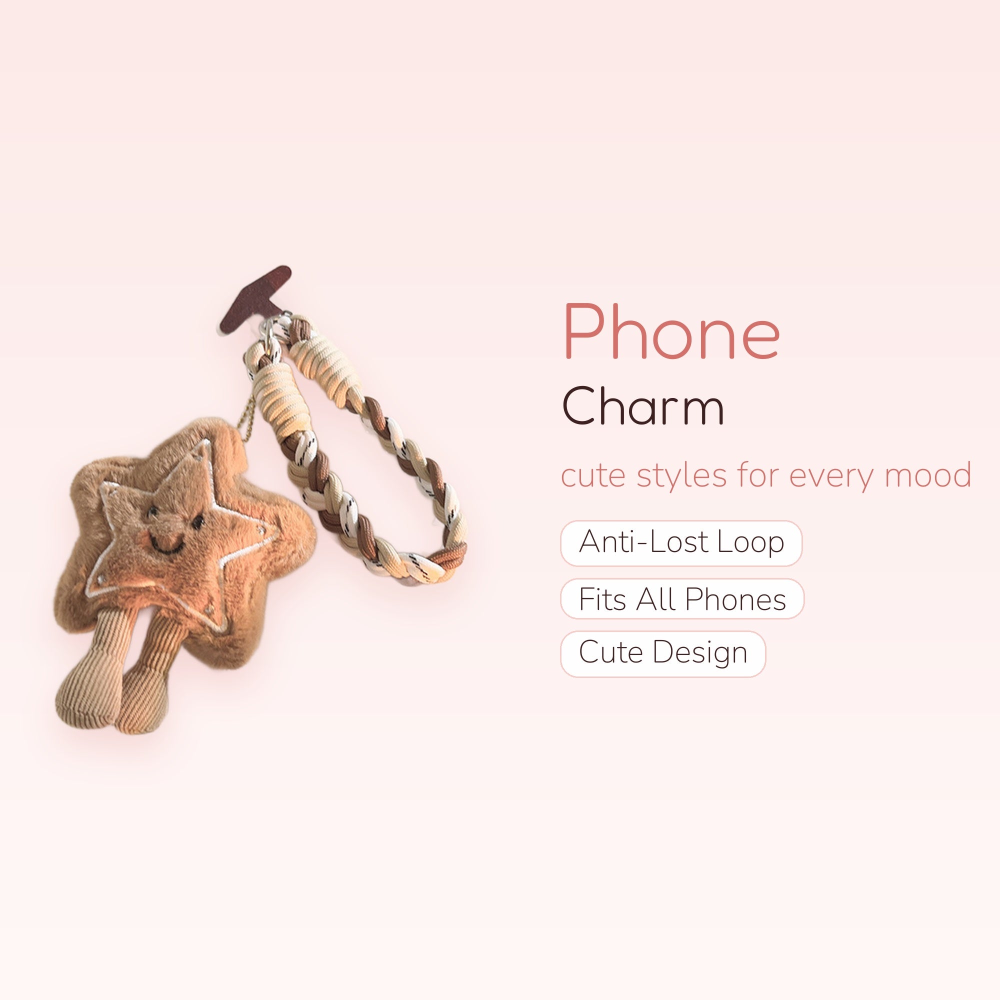 Cute Fluffy Star Phone Charm Strap | Aesthetic Braided Wrist Lanyard