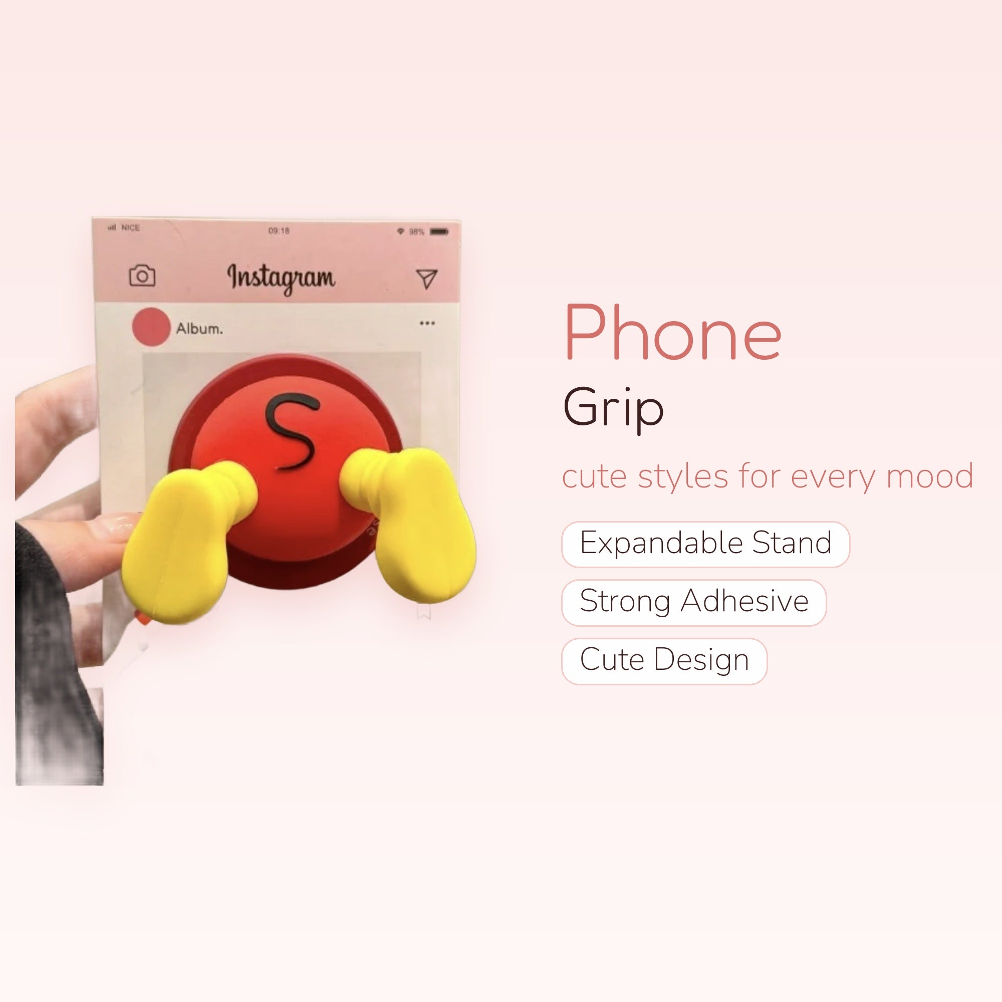 Cute Red & Yellow Cartoon Character Phone Grip | Kawaii Pop Socket Stand