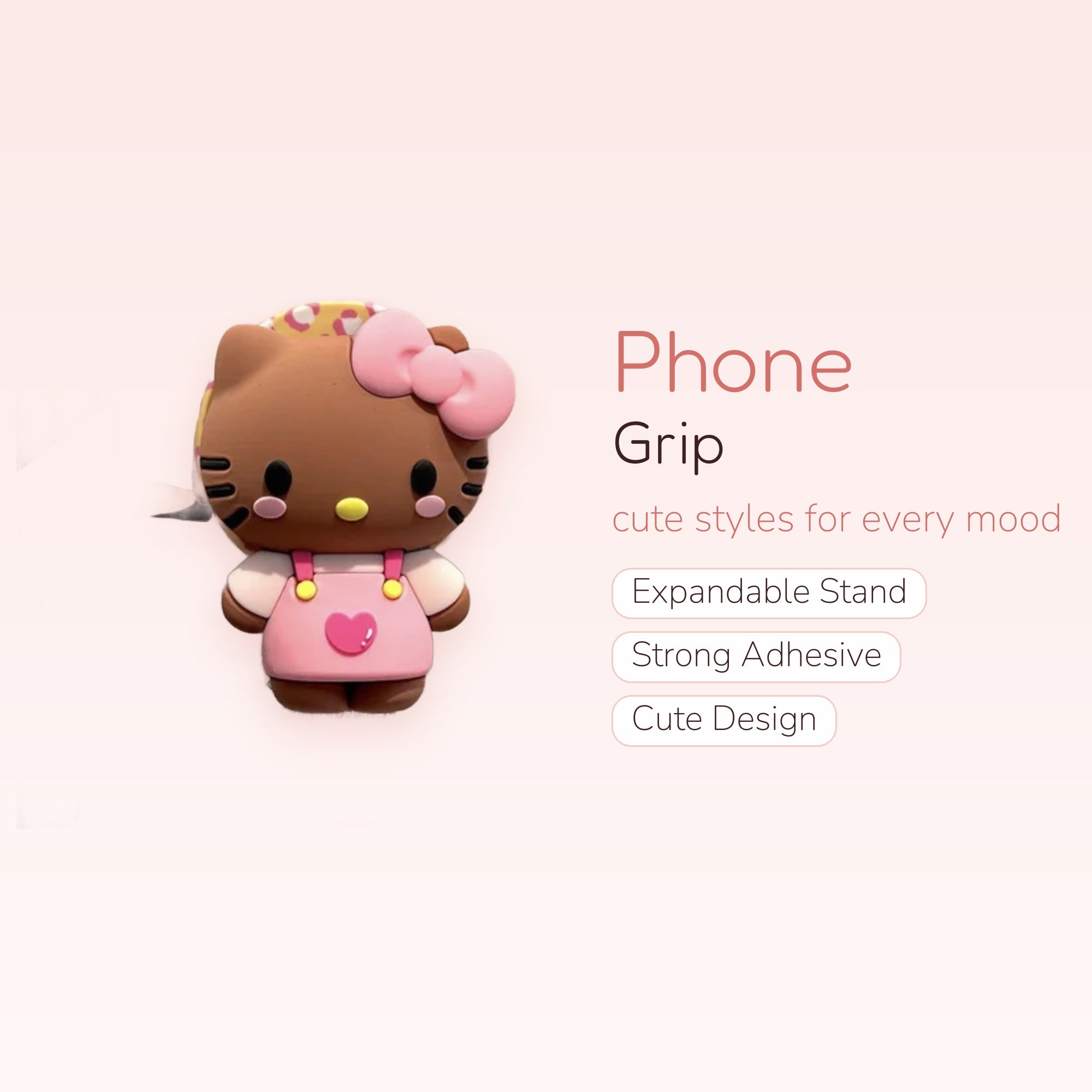 Brown Hello Kitty Instagram Phone Grip | Kawaii Pop Socket Stand for Girls