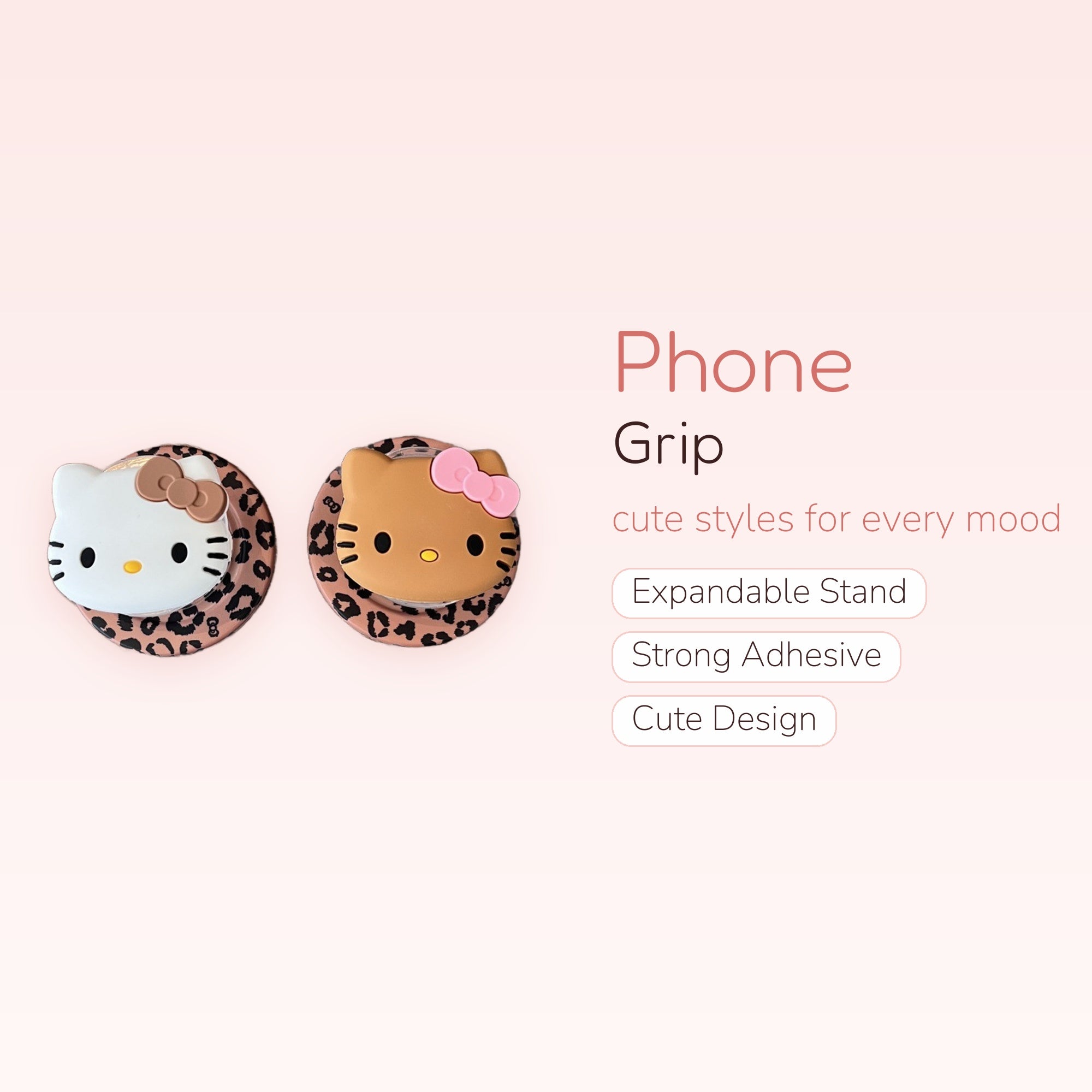Leopard Print Hello Kitty Phone Grip | Kawaii Pop Socket Stand for Girls