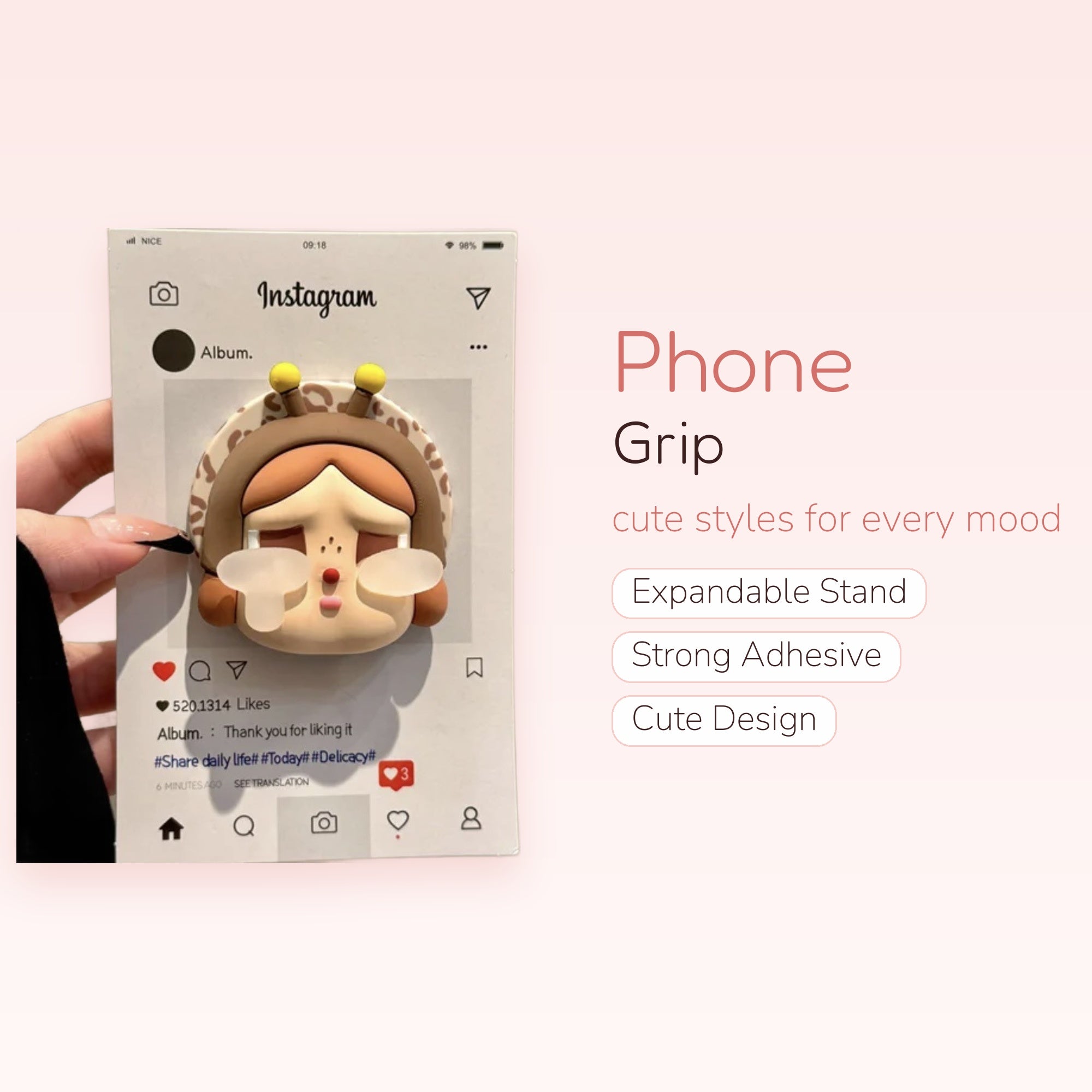 Sad Crying Girl Phone Grip | Kawaii Anime Character Pop Socket Stand