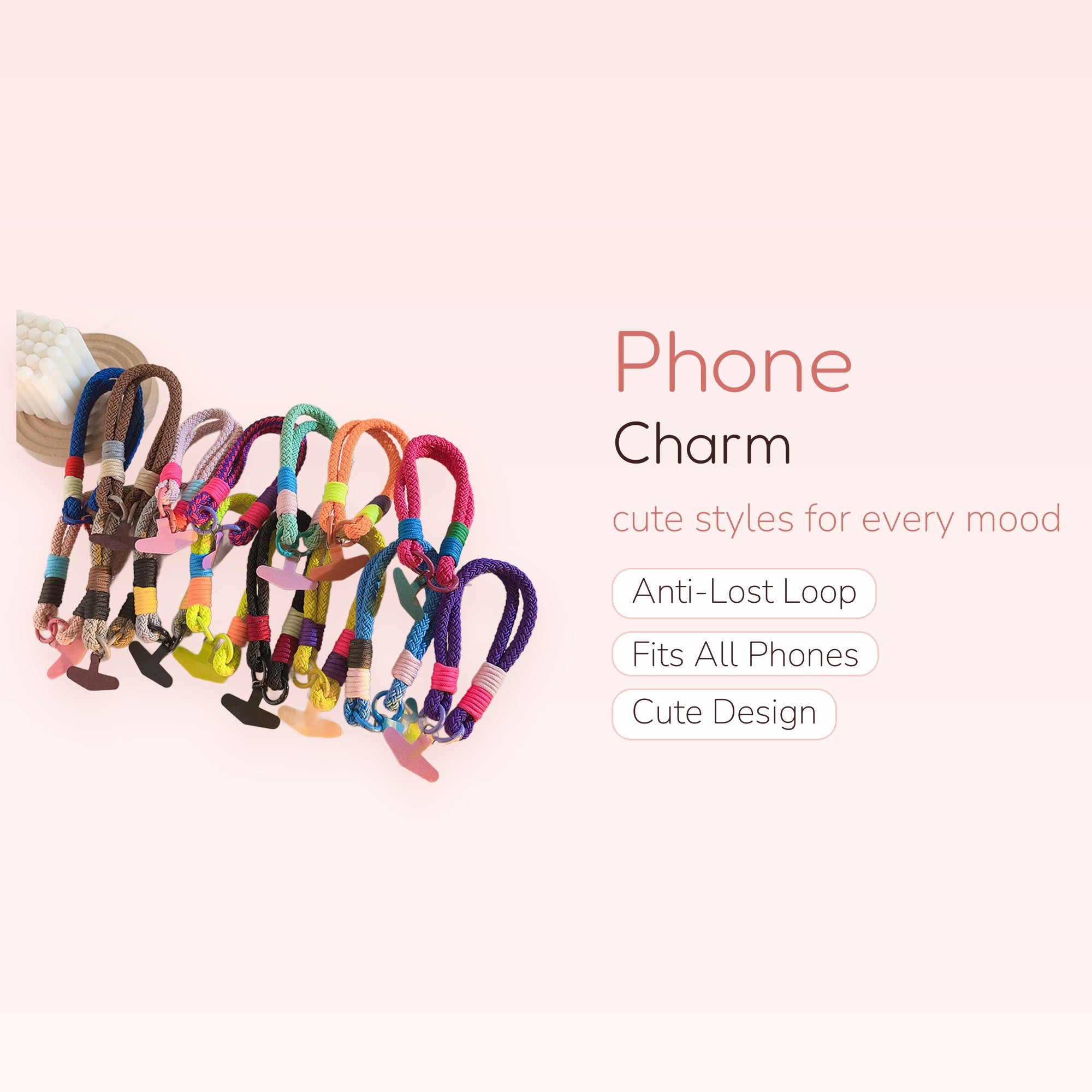 Colorful Braided Rope Phone Charm | Aesthetic Wrist Lanyard Strap