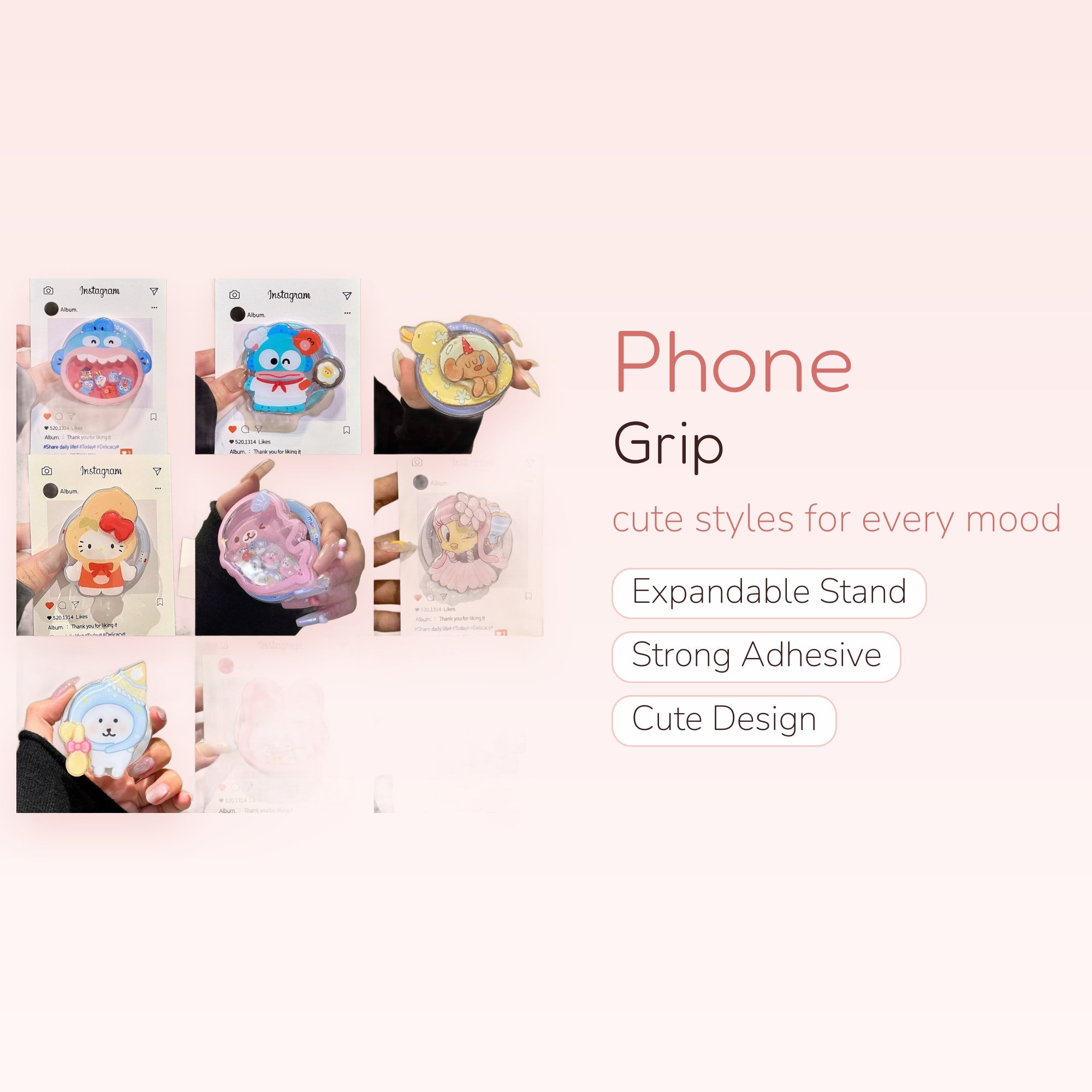 Kawaii Cartoon Character Phone Grip | Cute Anime Pop Socket Stand