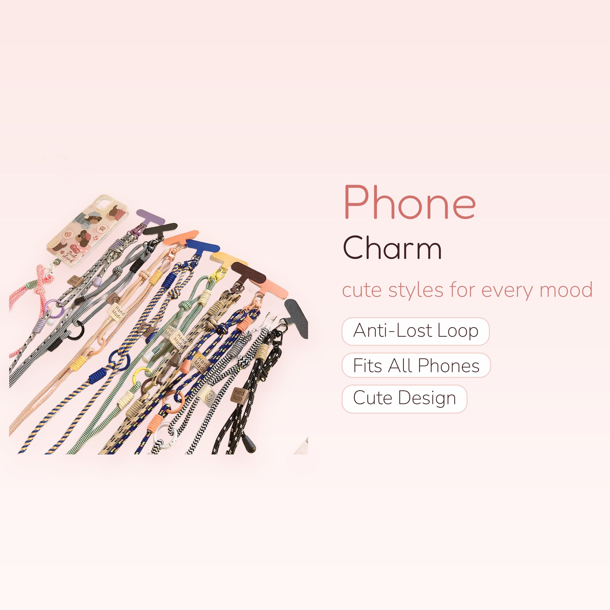 SIMPLYBUBBI — Assorted Braided Rope Phone Lanyard with T-Tab | Hand-Made Crossbody Strap