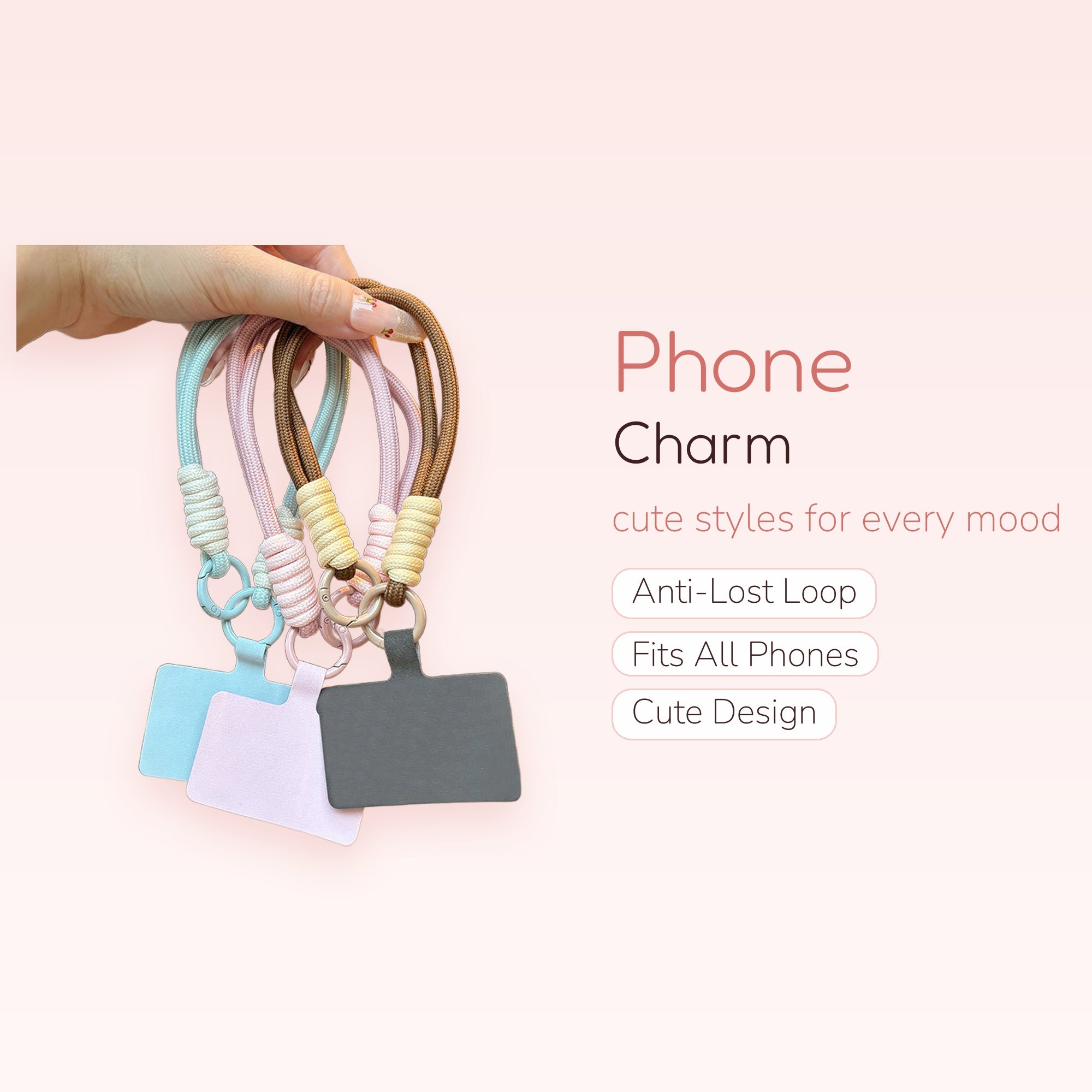 Braided Rope Phone Charm Wrist Strap | Pastel Silicone Phone Lanyard