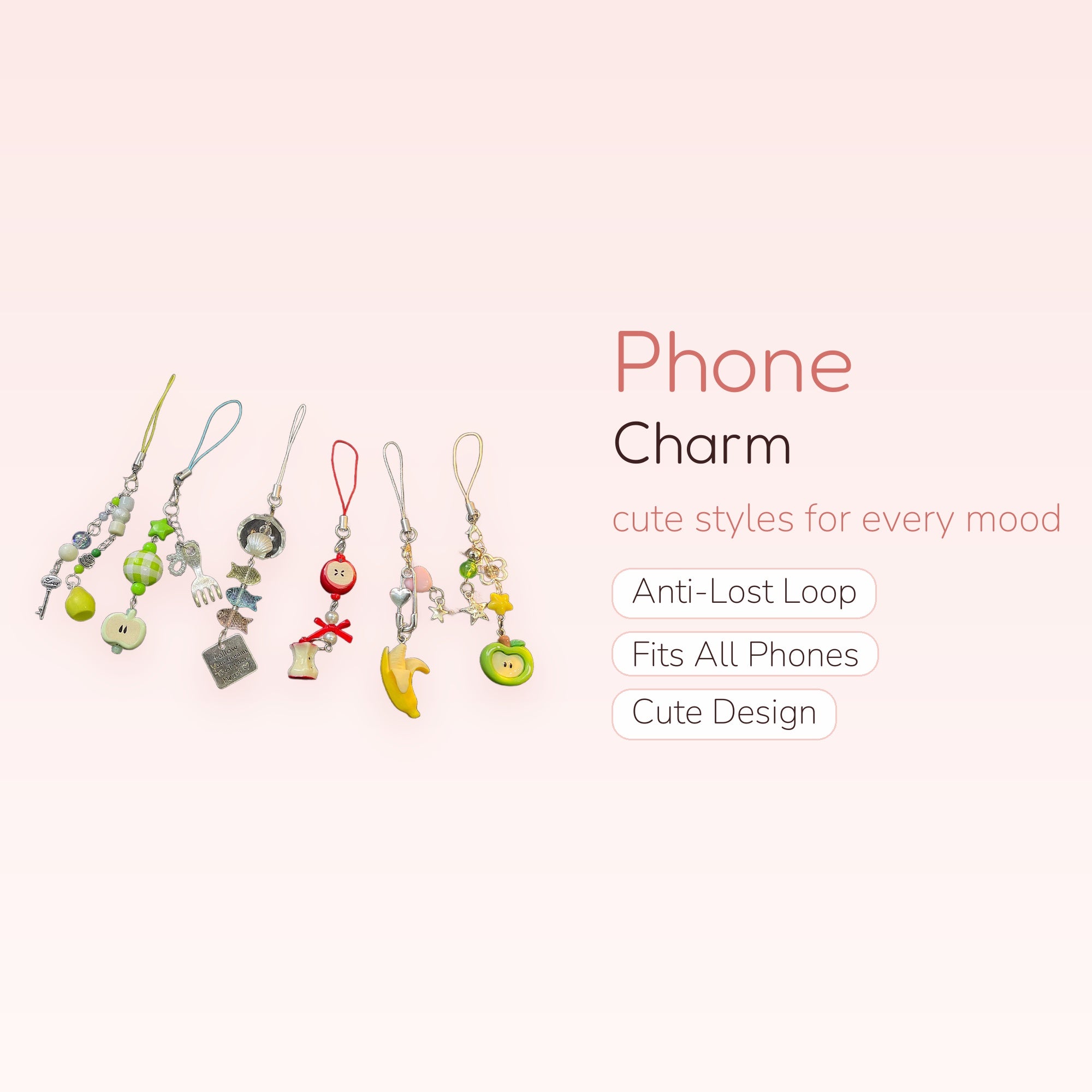Kawaii Fruit & Star Phone Charm Strap | Beaded Y2K Aesthetic Wrist Lanyard