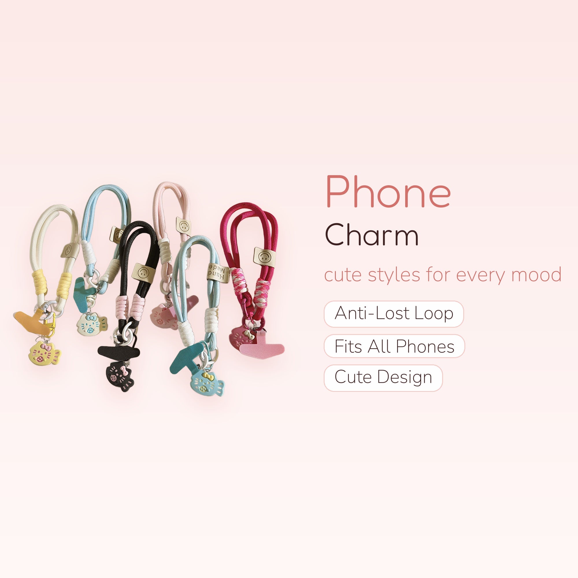 Kawaii Hello Kitty & Cartoon Fish Phone Charm Straps | Pastel Wrist Lanyards