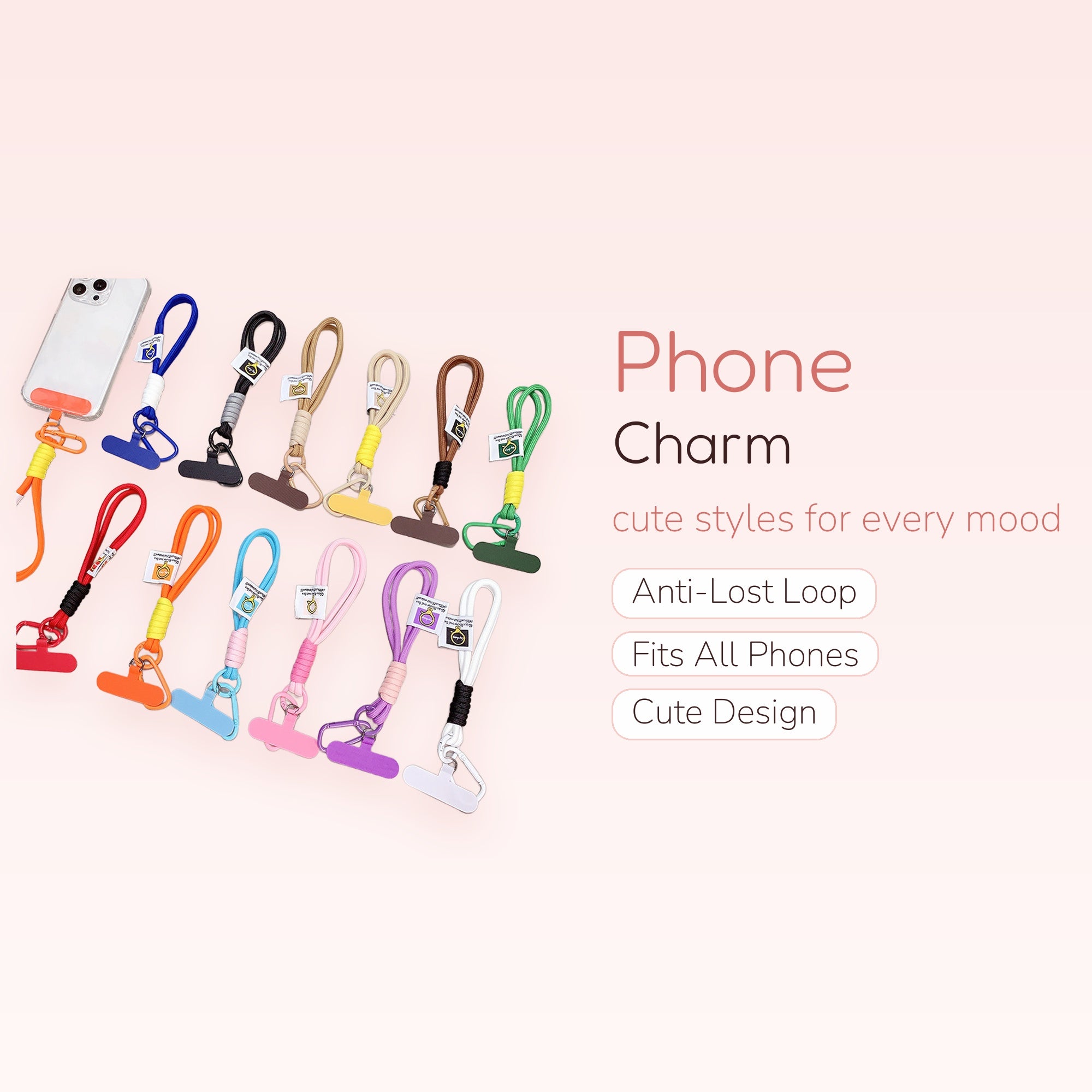 Colorful Braided Rope Phone Charm Strap | Aesthetic Wrist Lanyard with Carabiner Clip