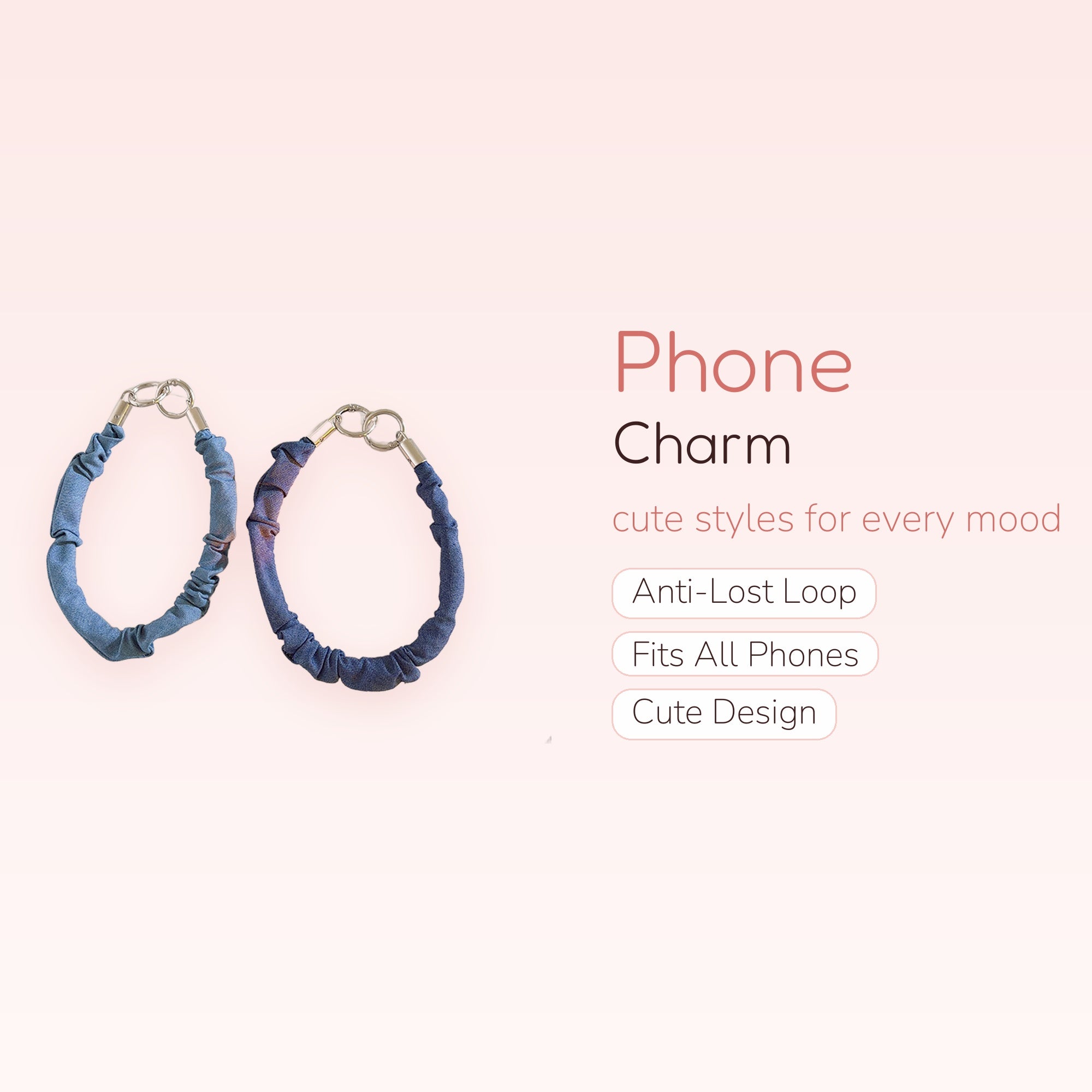 Denim Scrunchie Phone Charm Strap | Aesthetic Blue Wrist Lanyard