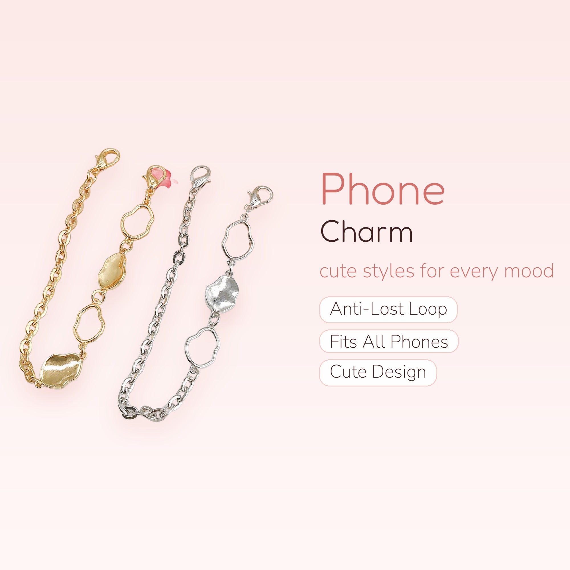 Abstract Gold & Silver Chain Phone Charm | Aesthetic Irregular Metal Wrist Strap