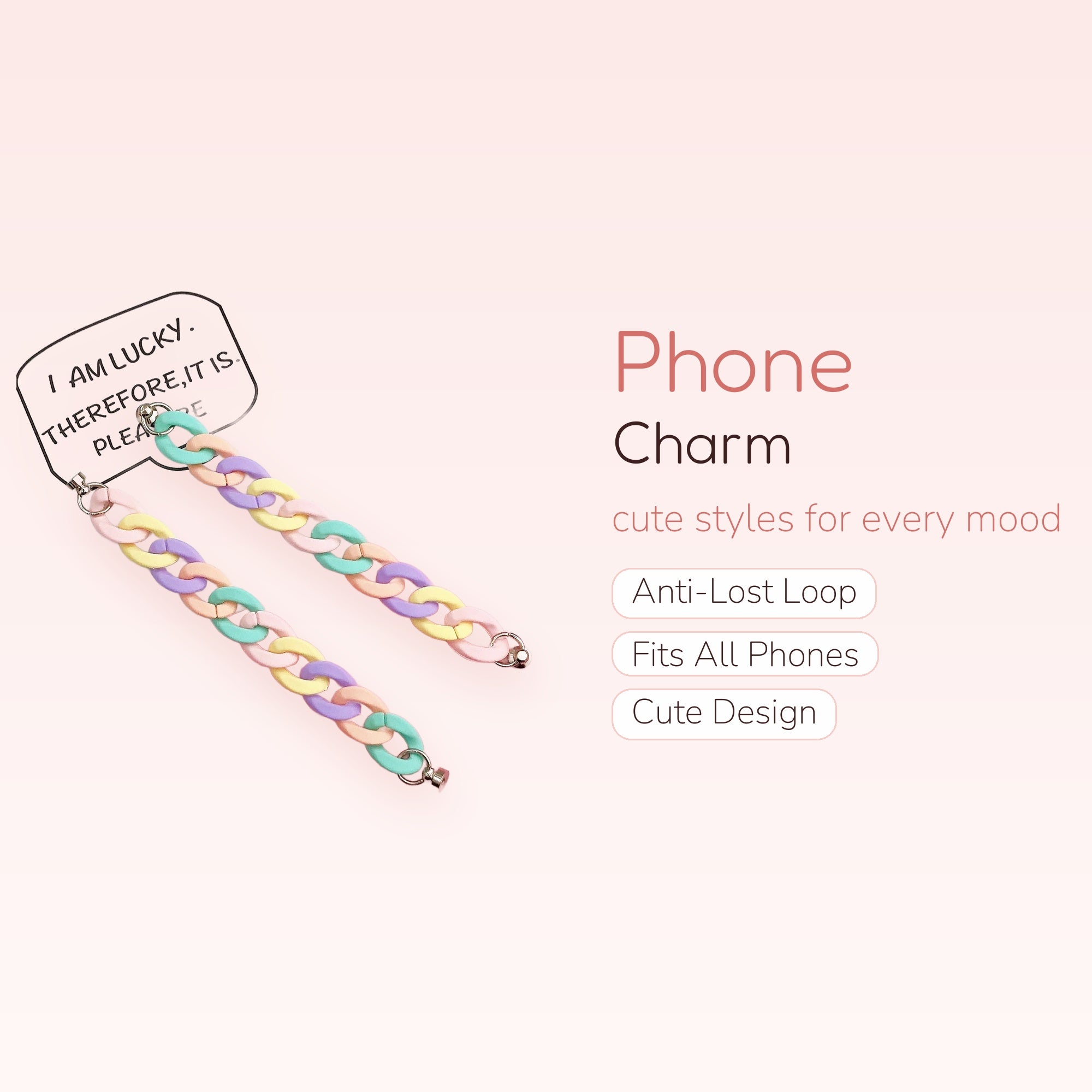 Pastel Acrylic Chain Phone Charm Strap | Kawaii Aesthetic Wrist Lanyard