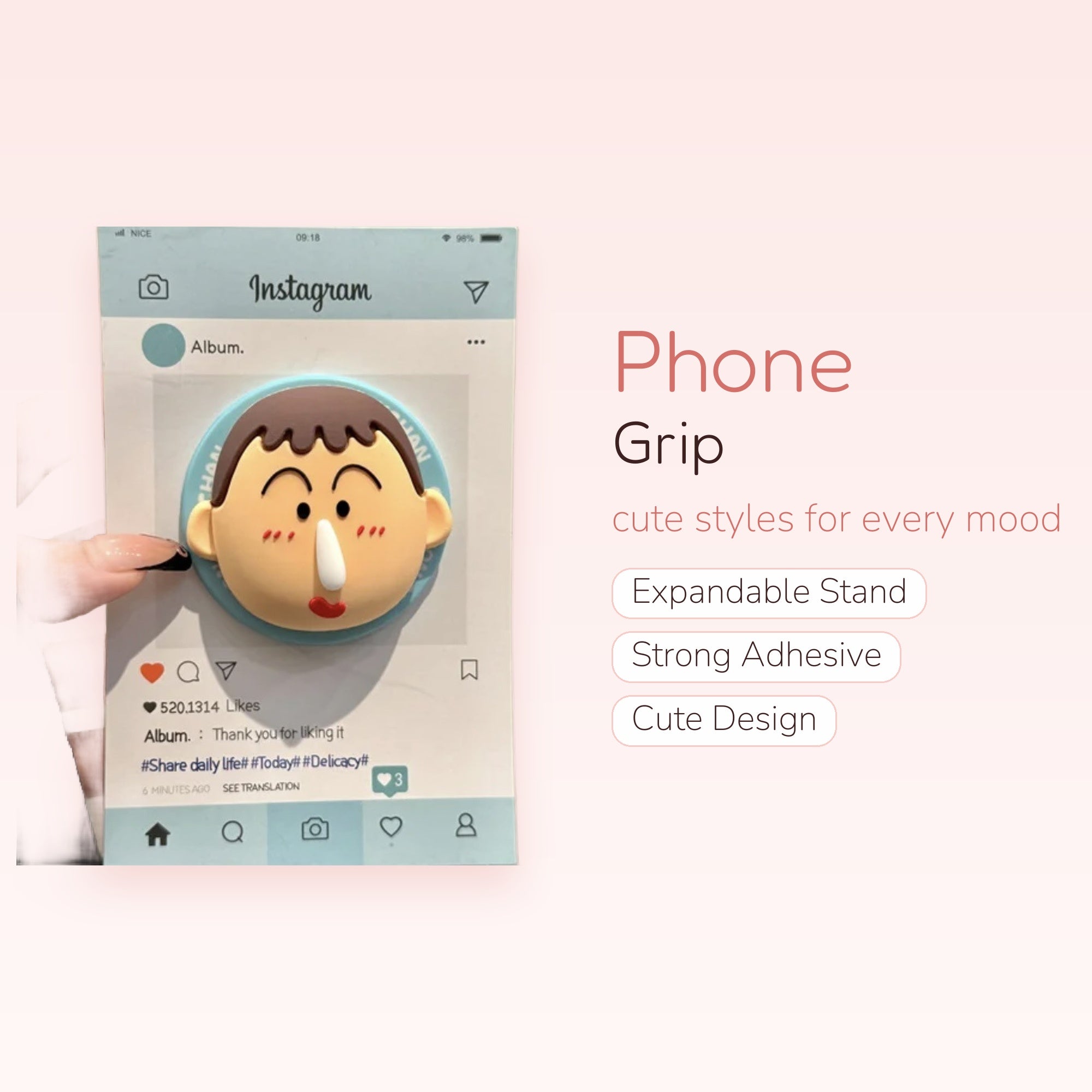 Cute Cartoon Boy Face Phone Grip | Kawaii Pop Socket Stand for Phones