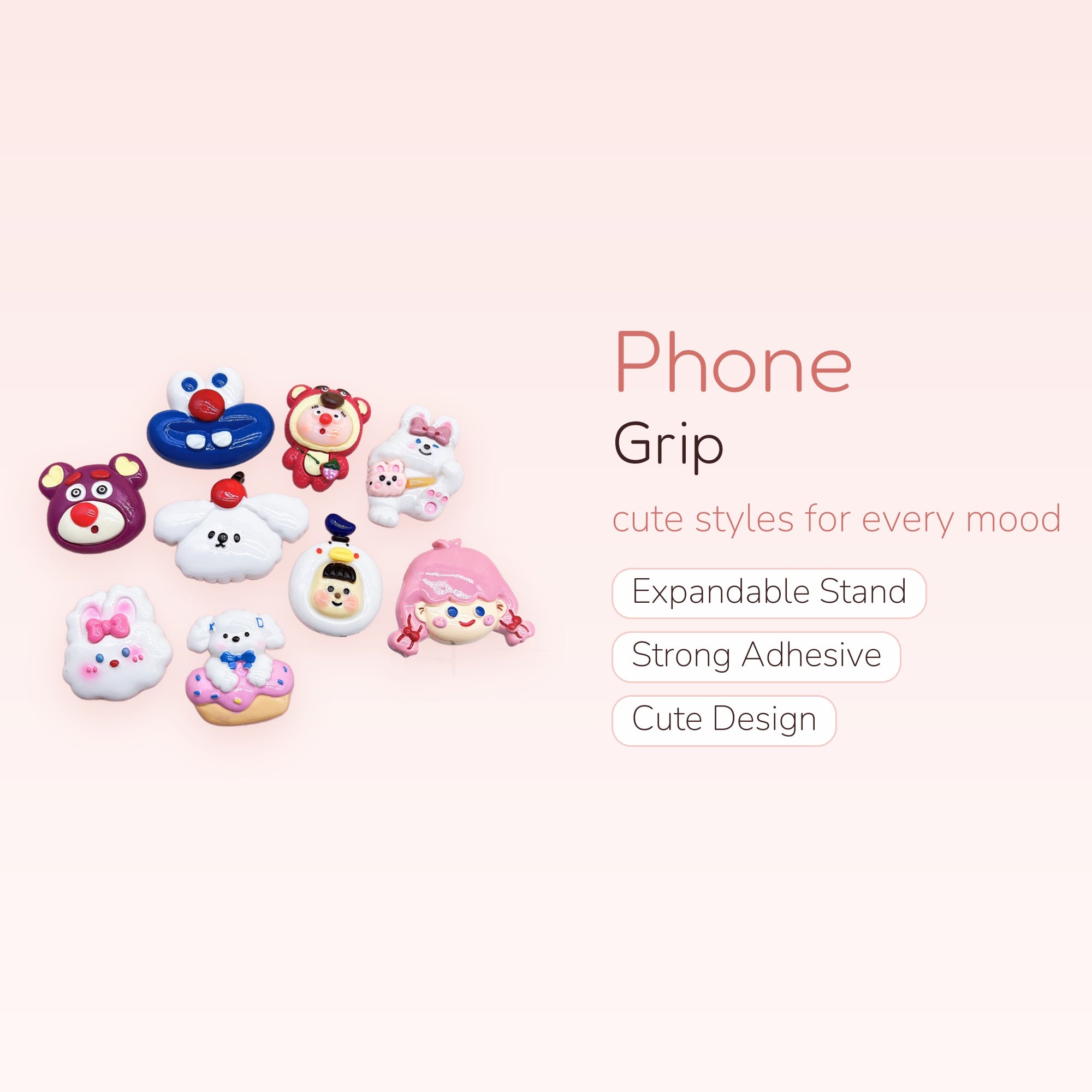 Assorted Kawaii Cartoon Character Phone Grips | Cute Animal & Girl Pop Socket Stands