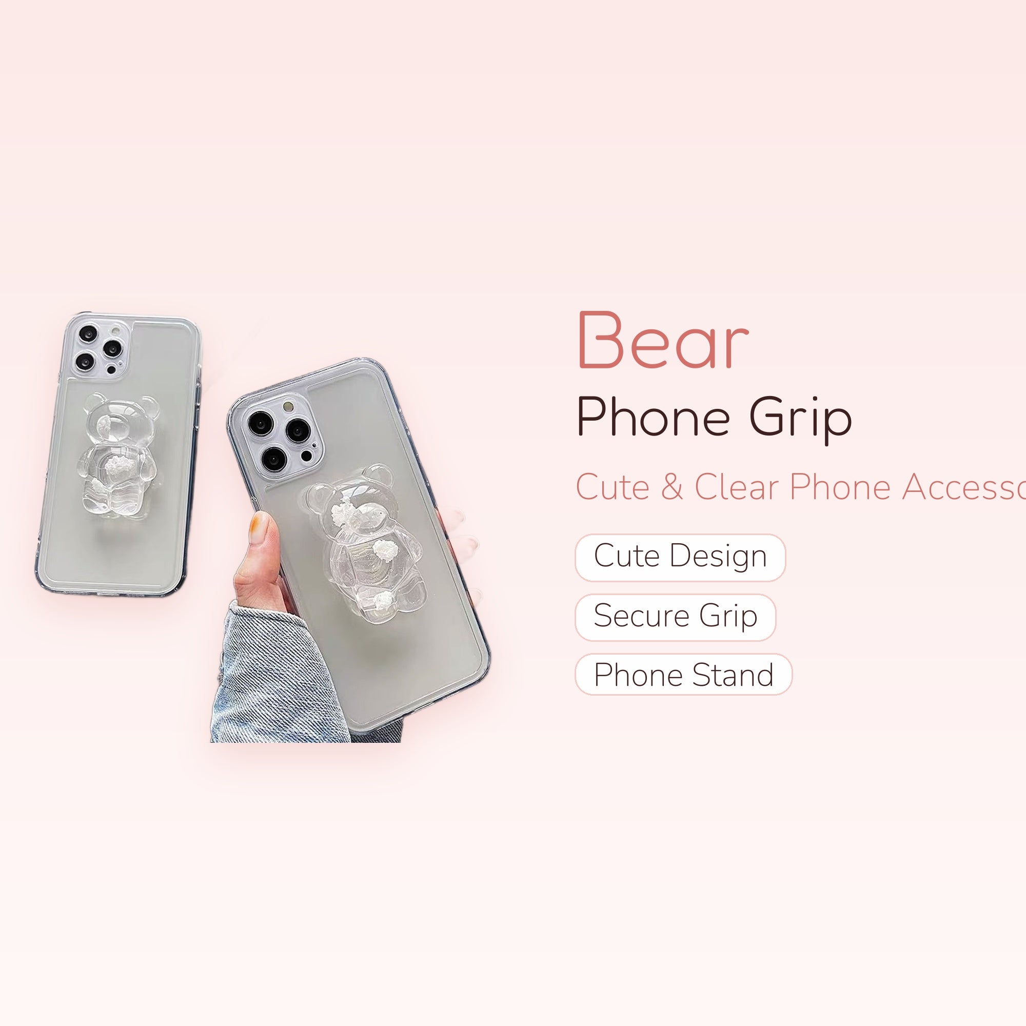 Clear Bear Phone Grip | Kawaii Pop Socket for iPhone & Android