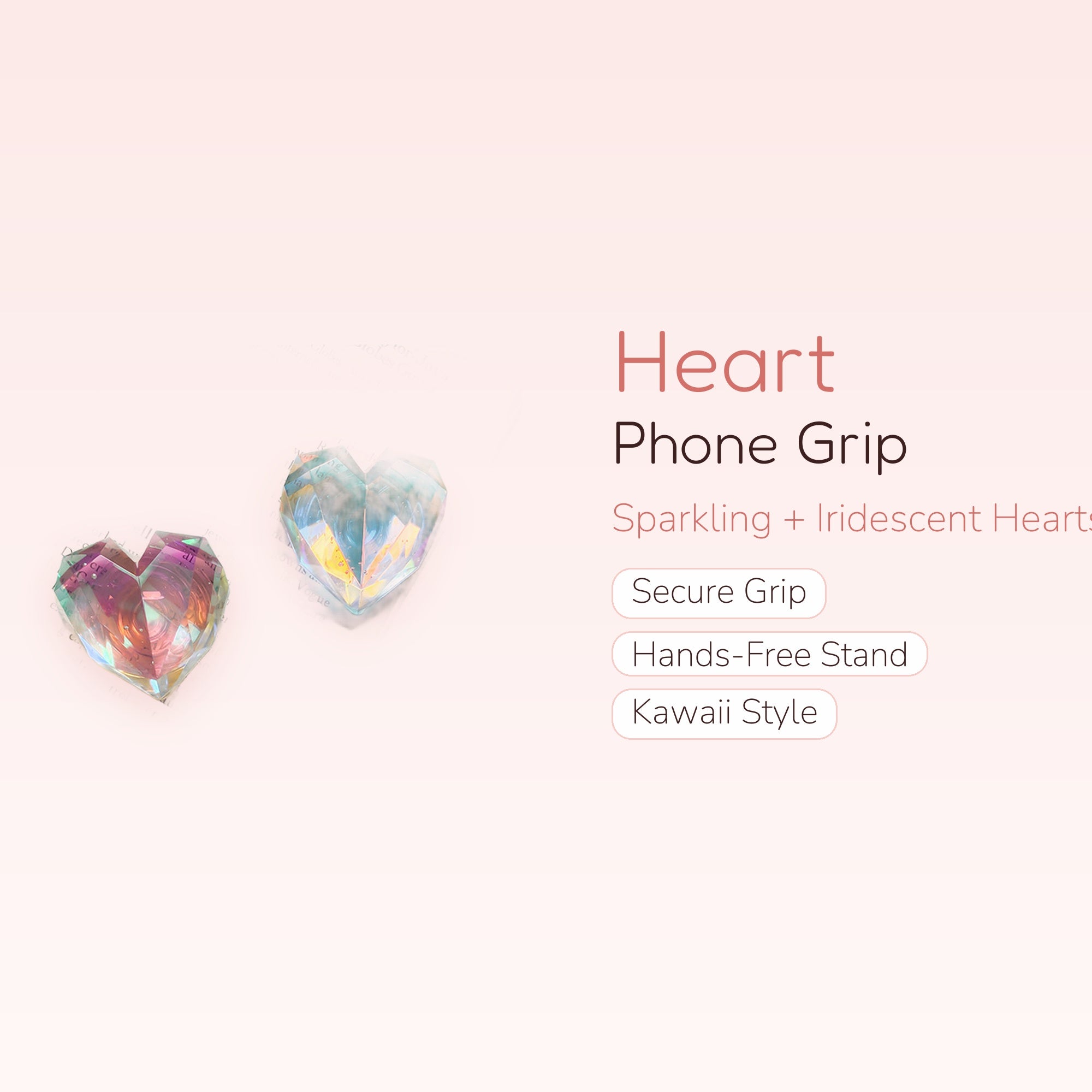 Iridescent Crystal Heart Phone Grip | Kawaii Phone Stand
