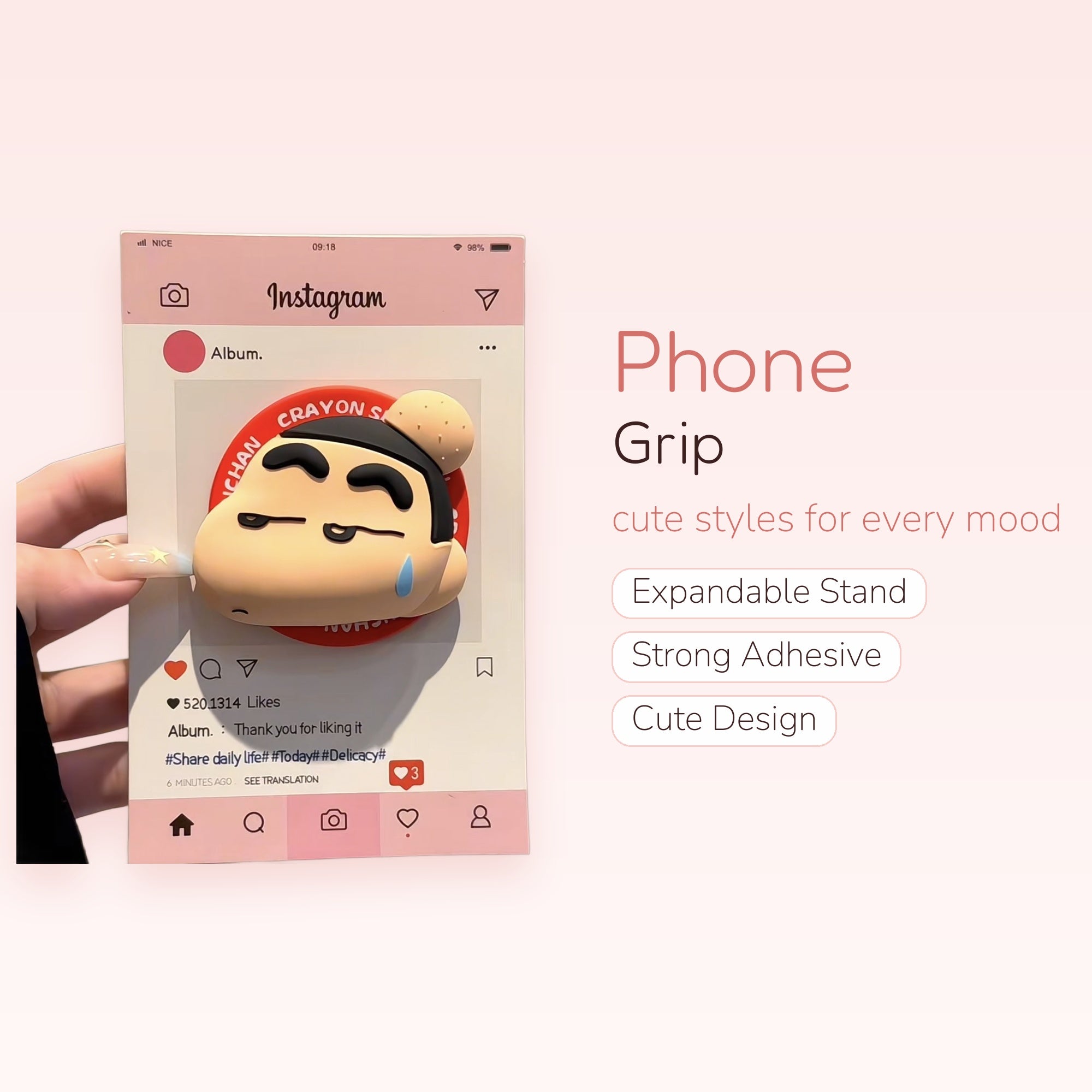 Cute Crayon Shin-chan Instagram Phone Grip | Kawaii Pop Socket Stand
