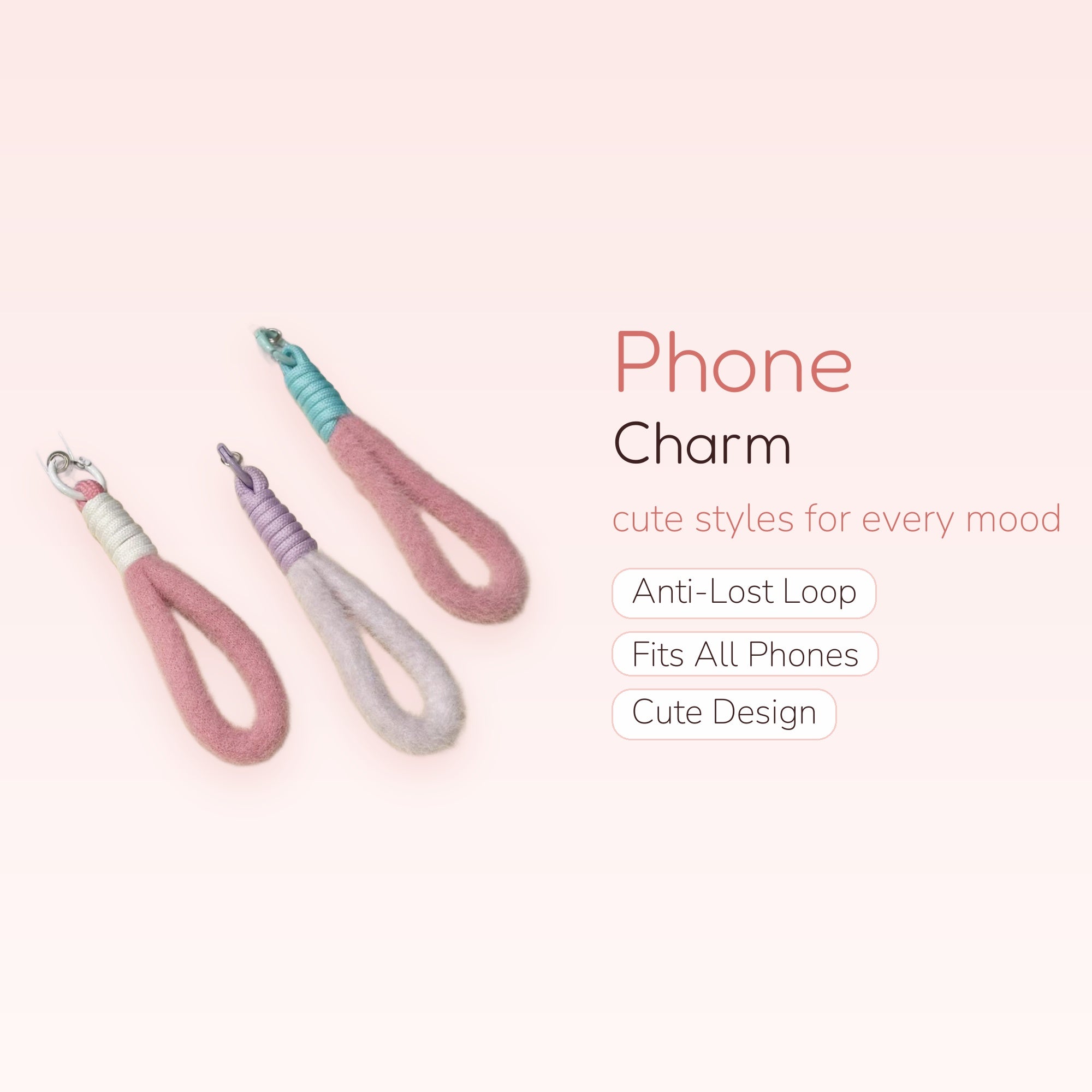 Fluffy Pastel Wrist Phone Charm | Soft Fuzzy Hand Strap Lanyard