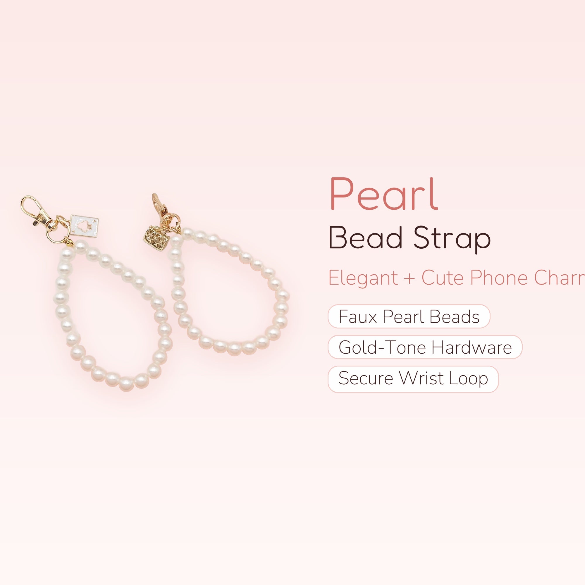 Elegant Pearl Phone Charm Strap | Wrist Lanyard with Gold Accents