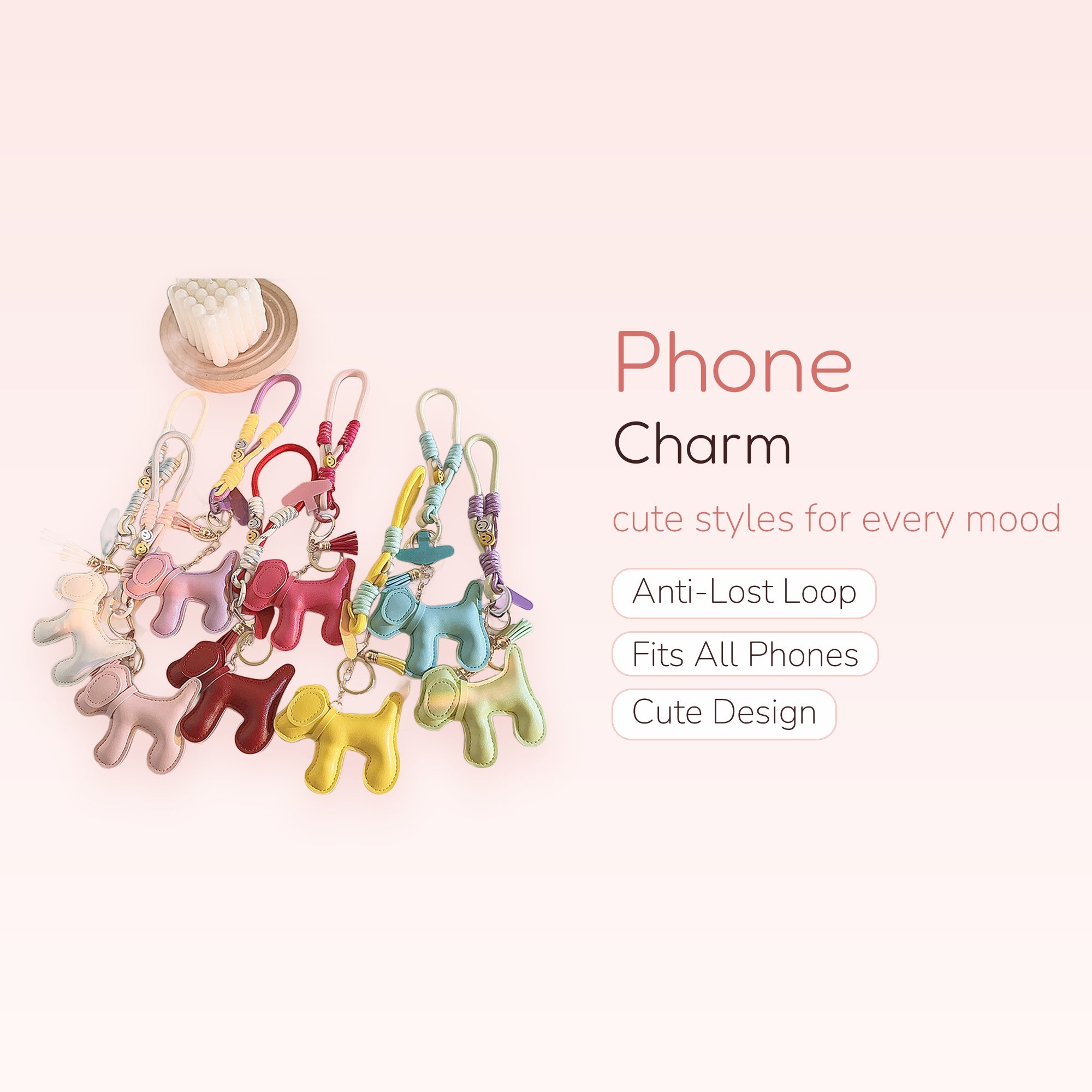 Cute Puppy Dog Phone Charm Wristlet | Pastel Leatherette Keychain Lanyard