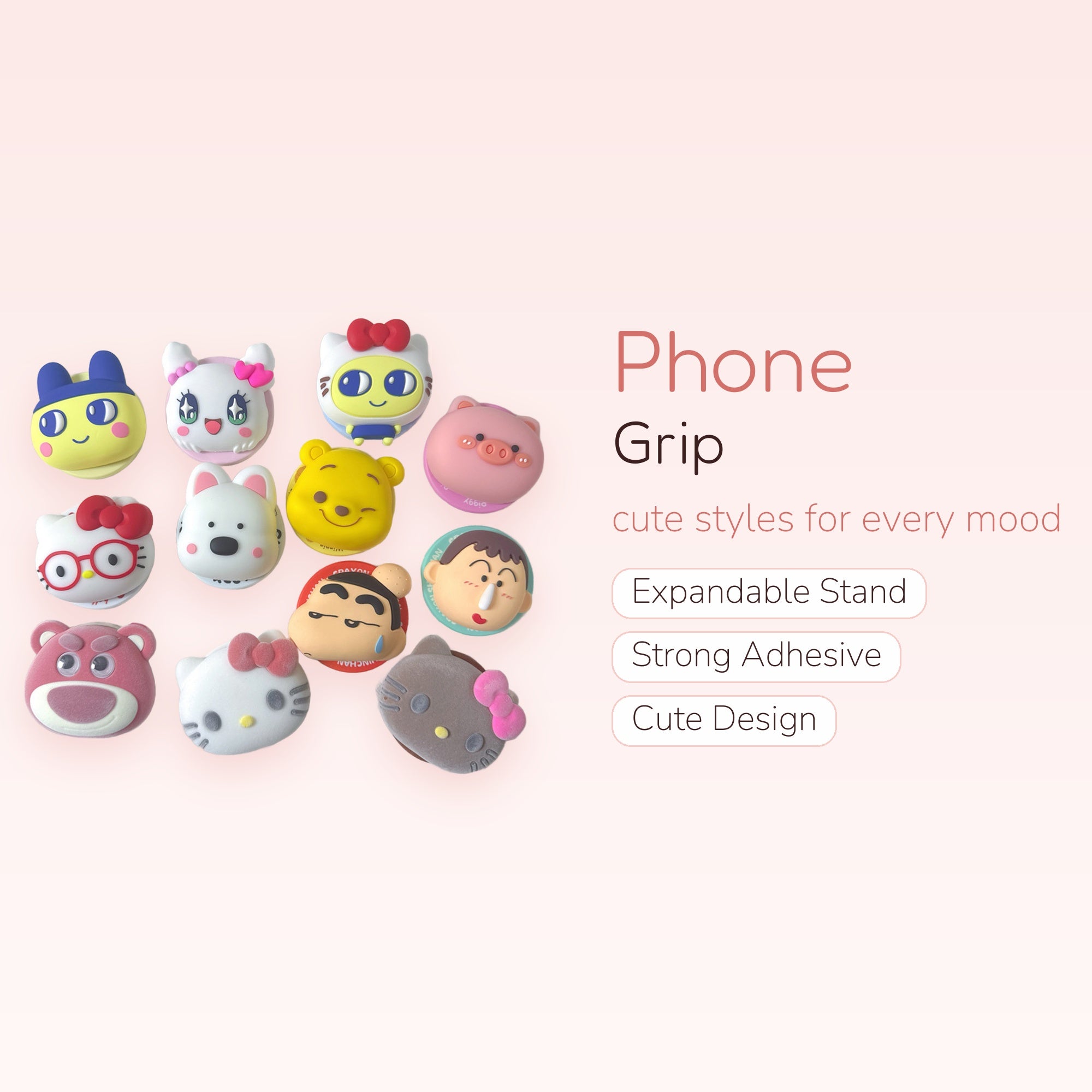 Kawaii Cartoon Character Phone Grip | Cute Silicone Pop Socket Stand