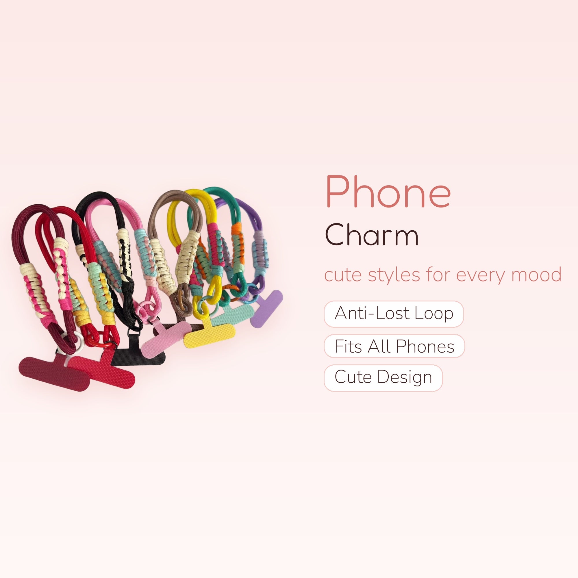 Colorful Braided Paracord Phone Charm | Aesthetic Wrist Lanyard Strap