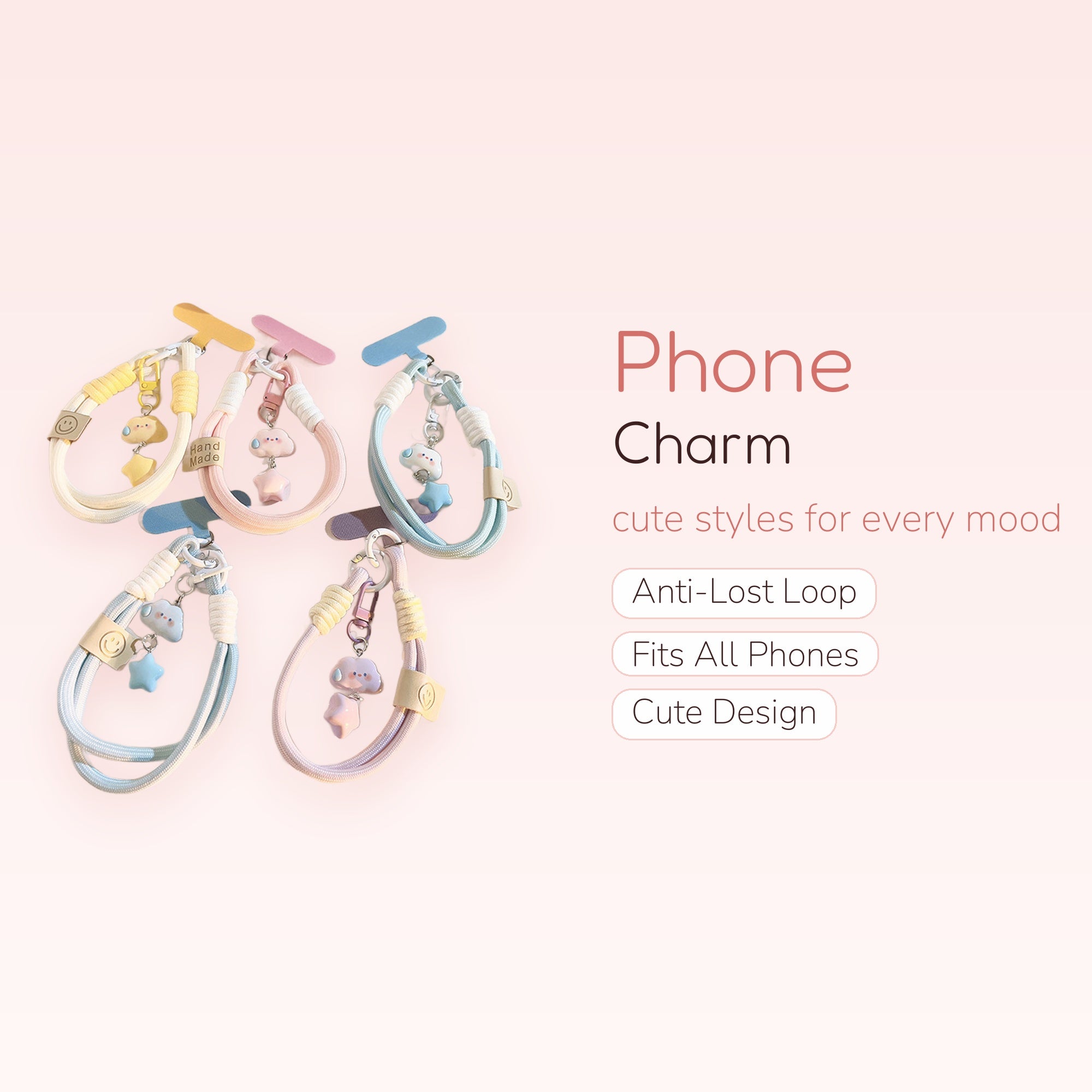 Pastel Cloud & Star Phone Charm Wrist Strap | Cute Braided Lanyard