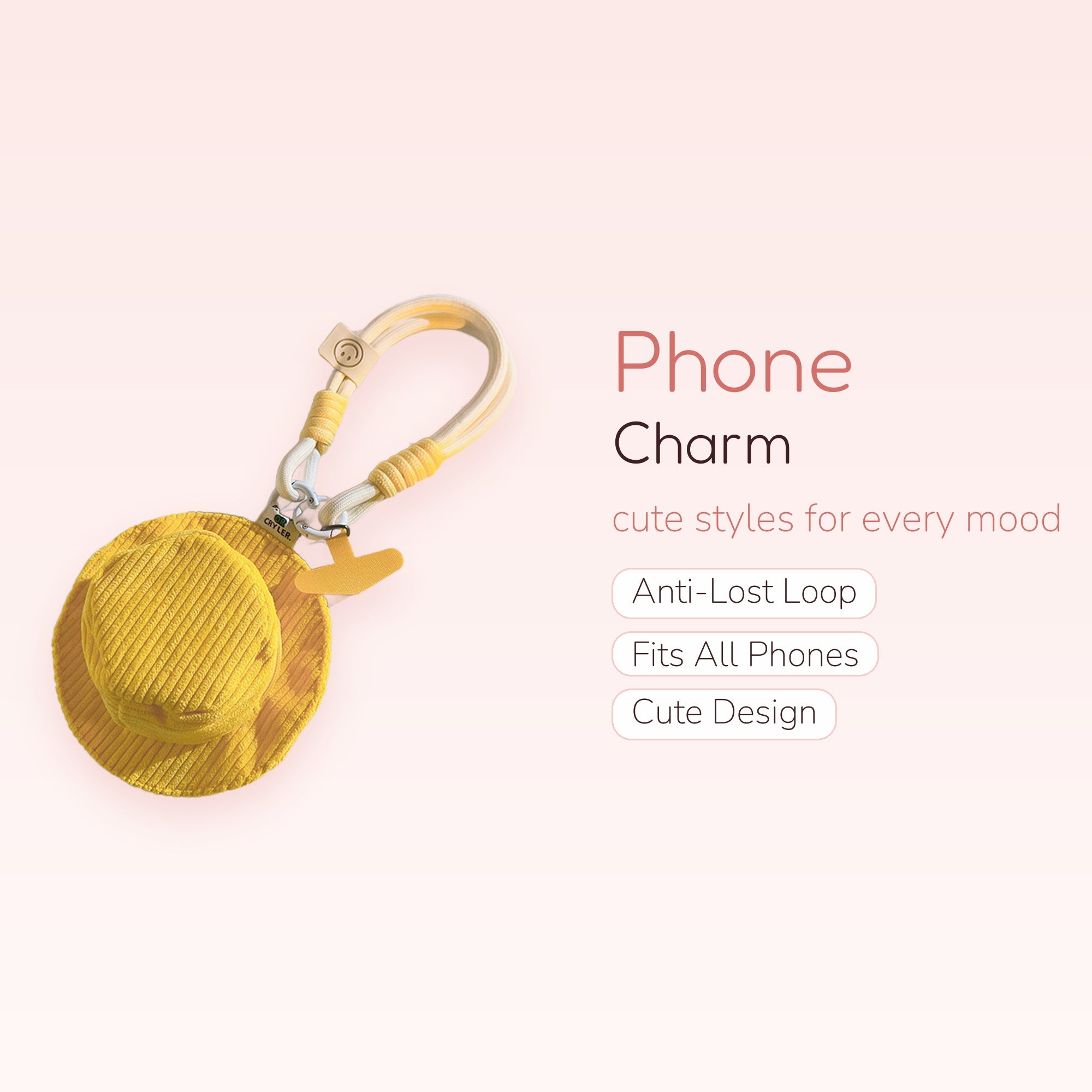 Cute Yellow Corduroy Bucket Hat Phone Charm | Aesthetic Wrist Lanyard