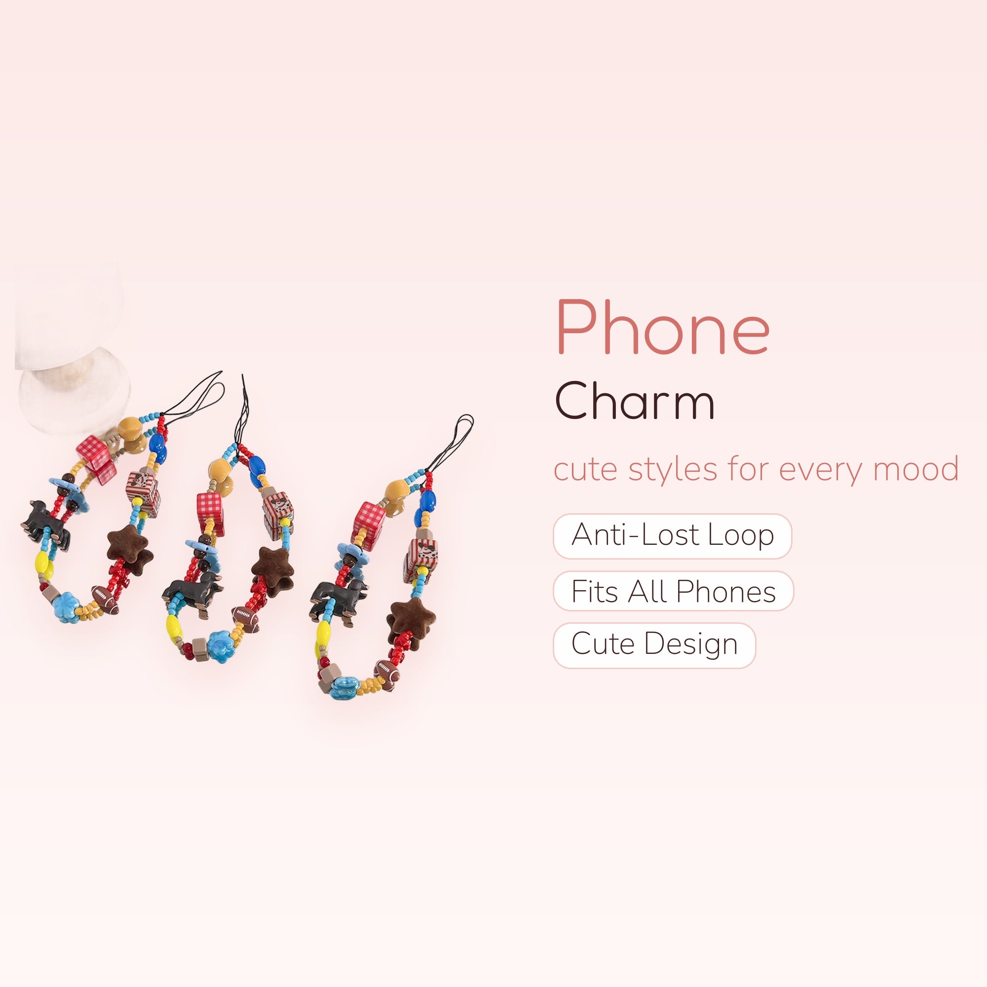 Cute Dachshund & Star Phone Charm | Colorful Beaded Wrist Strap