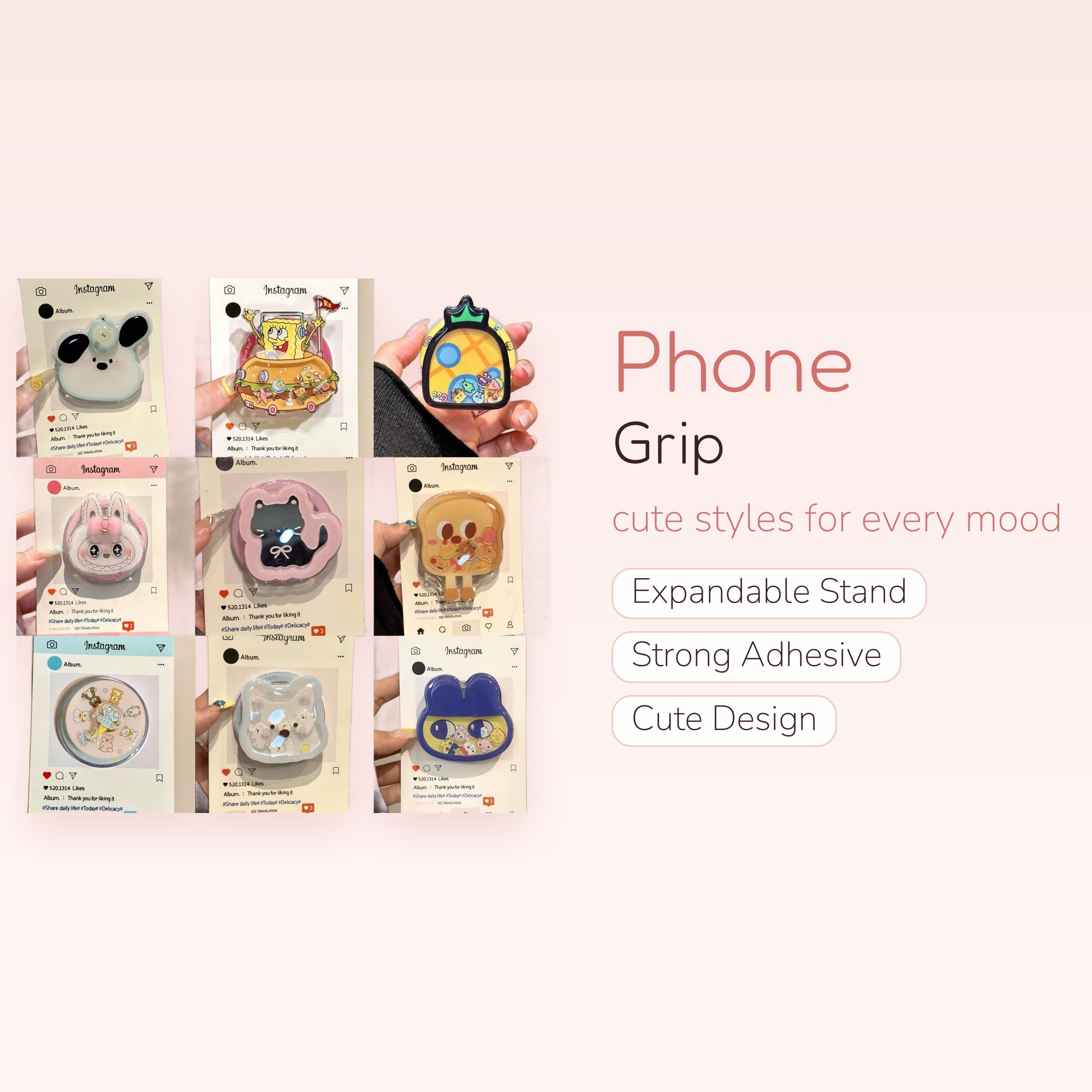 Cute Cartoon Character Phone Grip | Kawaii Pop Socket Stand for Phones