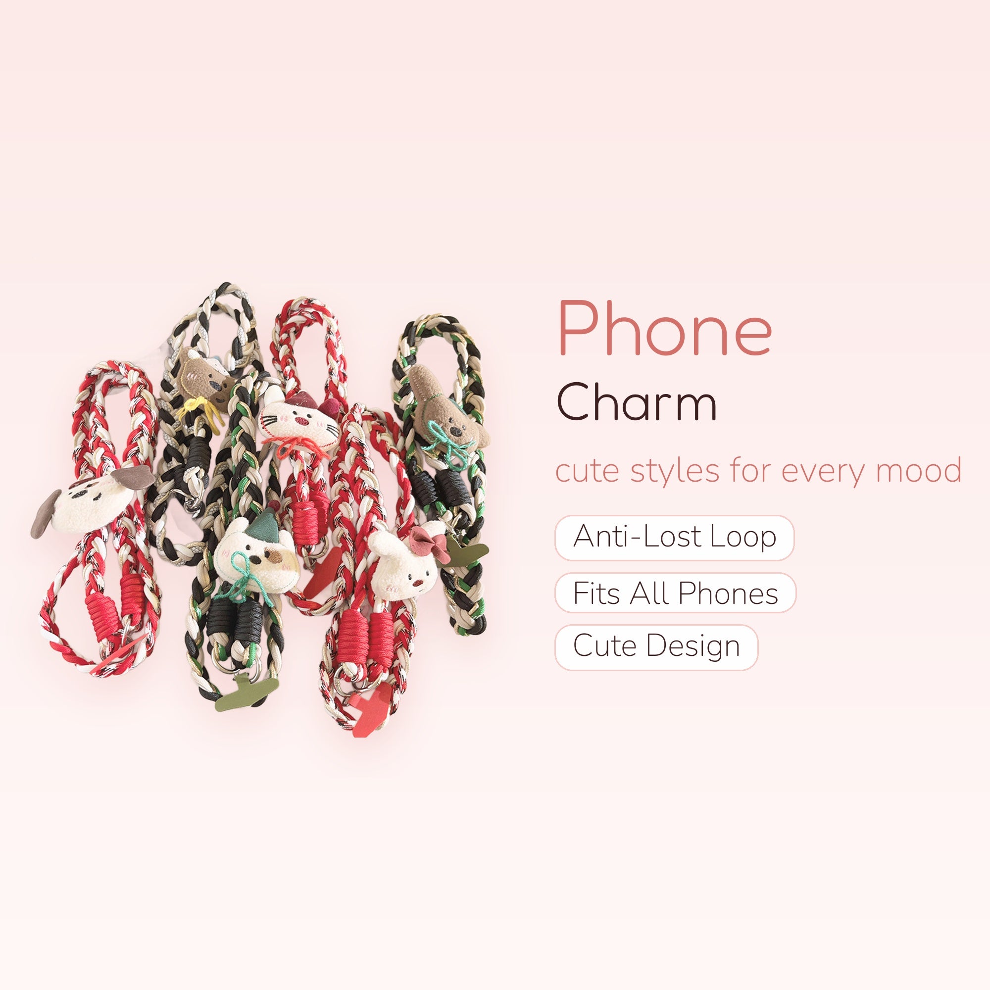 Cute Braided Rope Phone Charm Lanyard | Kawaii Animal Plush Wrist Strap