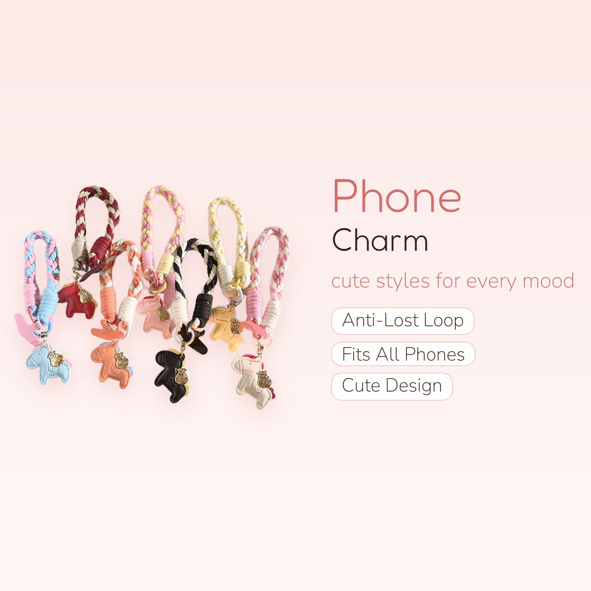 Braided Rope Horse Phone Charm | Kawaii Animal Wrist Strap Lanyard