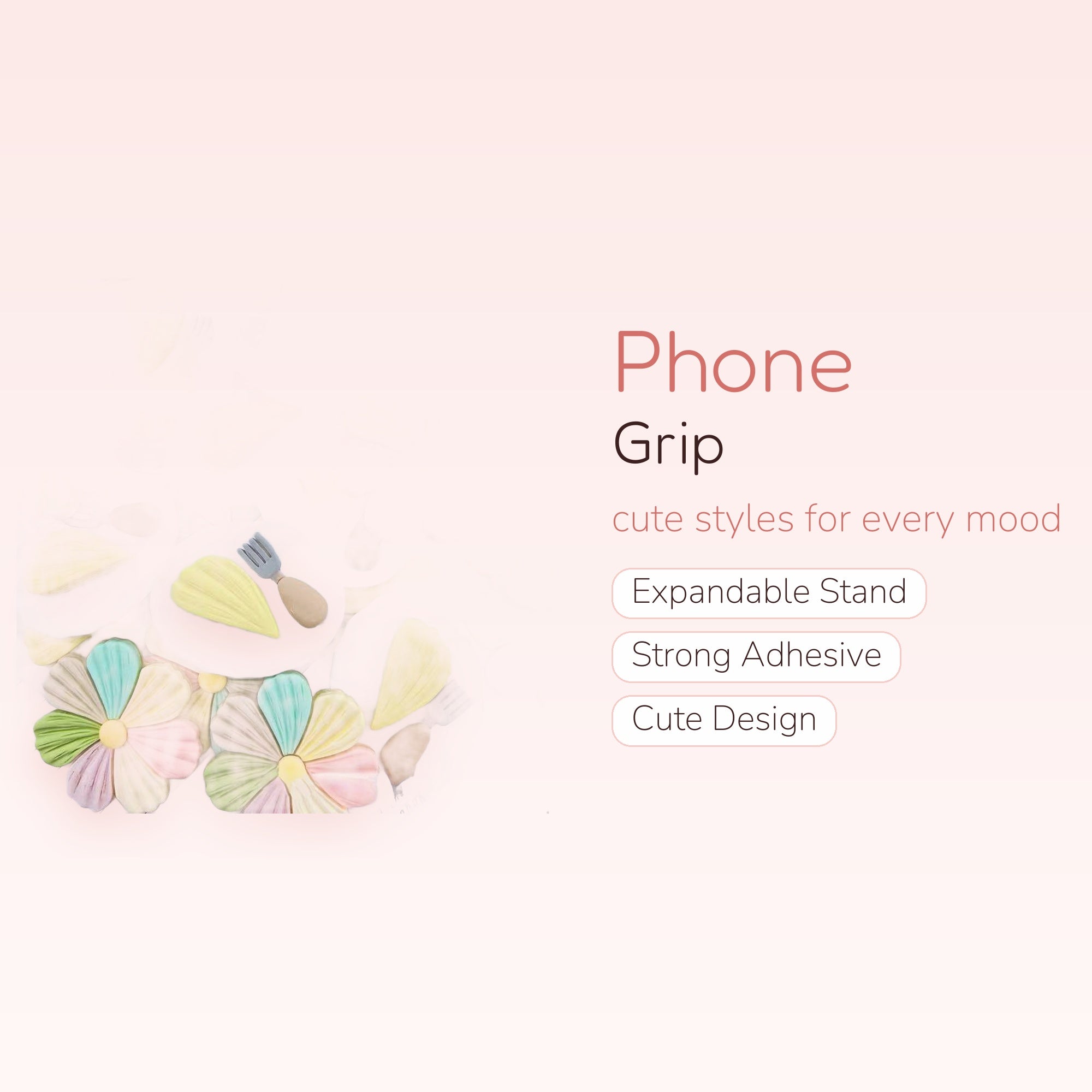 Pastel Flower & Plate Phone Grip | Kawaii Dessert Pop Socket Stand