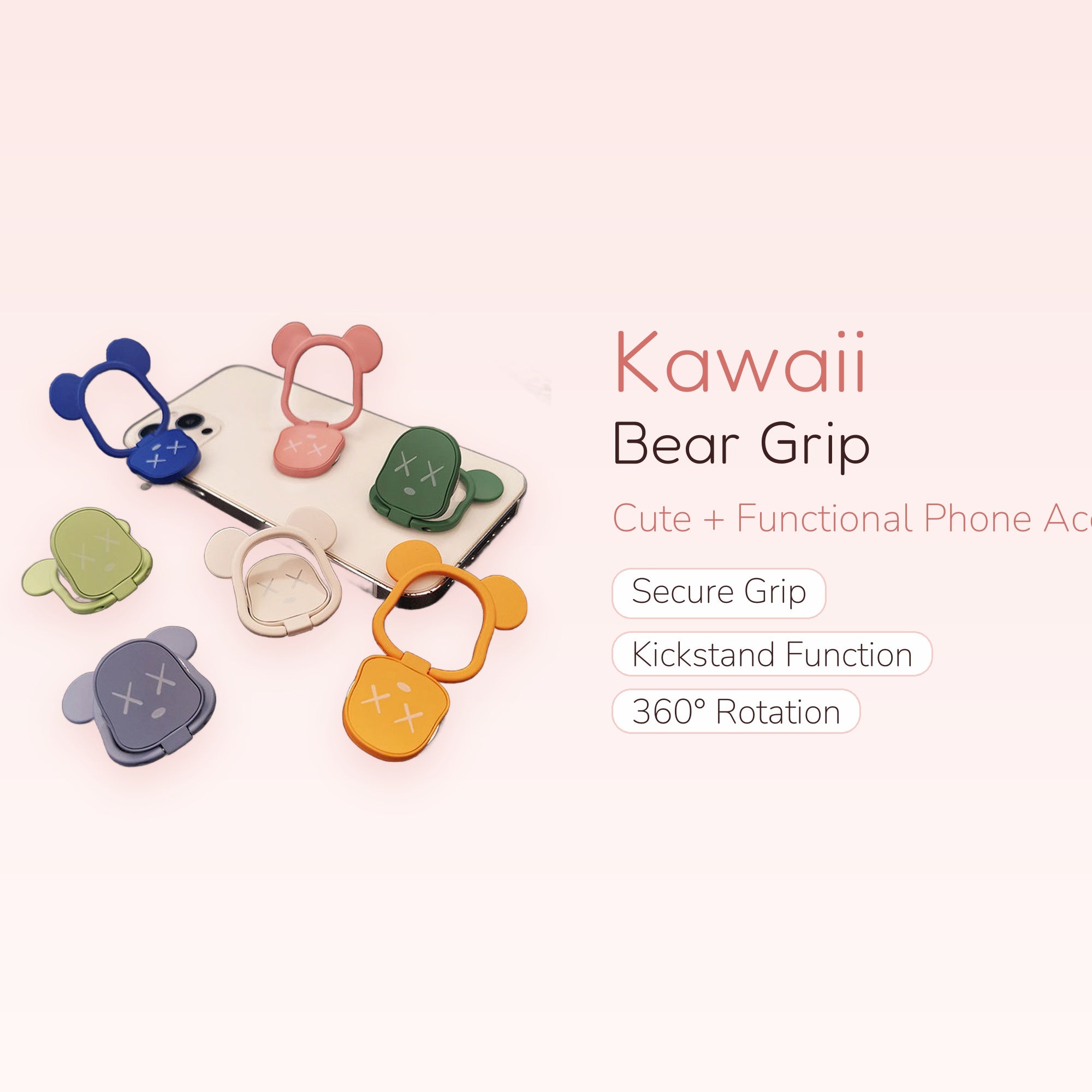 Kawaii Bear Phone Ring Holder | Cute 360° Rotating Phone Grip Stand