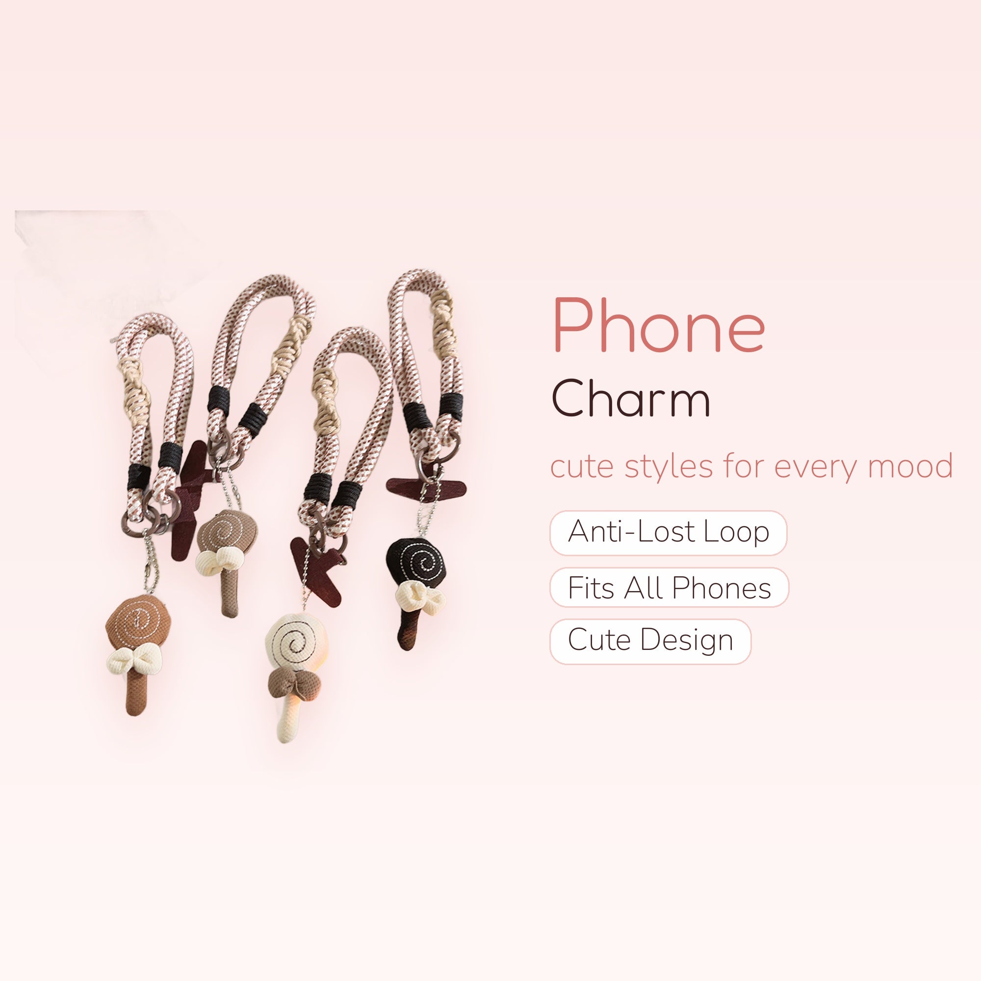 Cute Lollipop Phone Charm Lanyard | Aesthetic Braided Wrist Strap