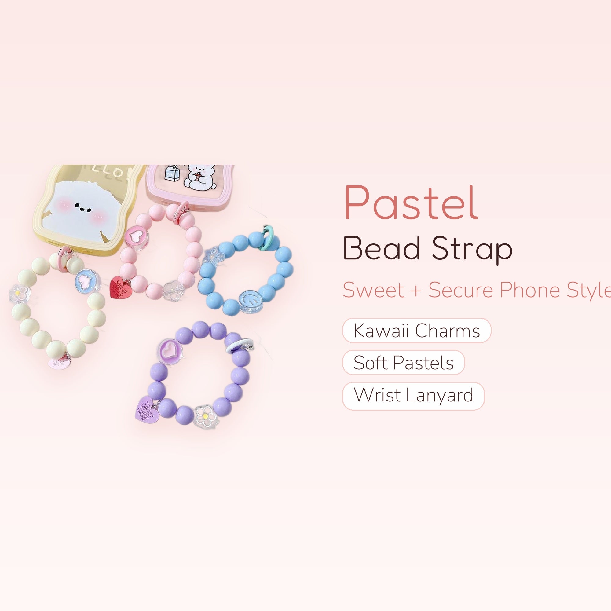 Pastel Beaded Phone Charm Strap | Cute Wrist Lanyard for Phones