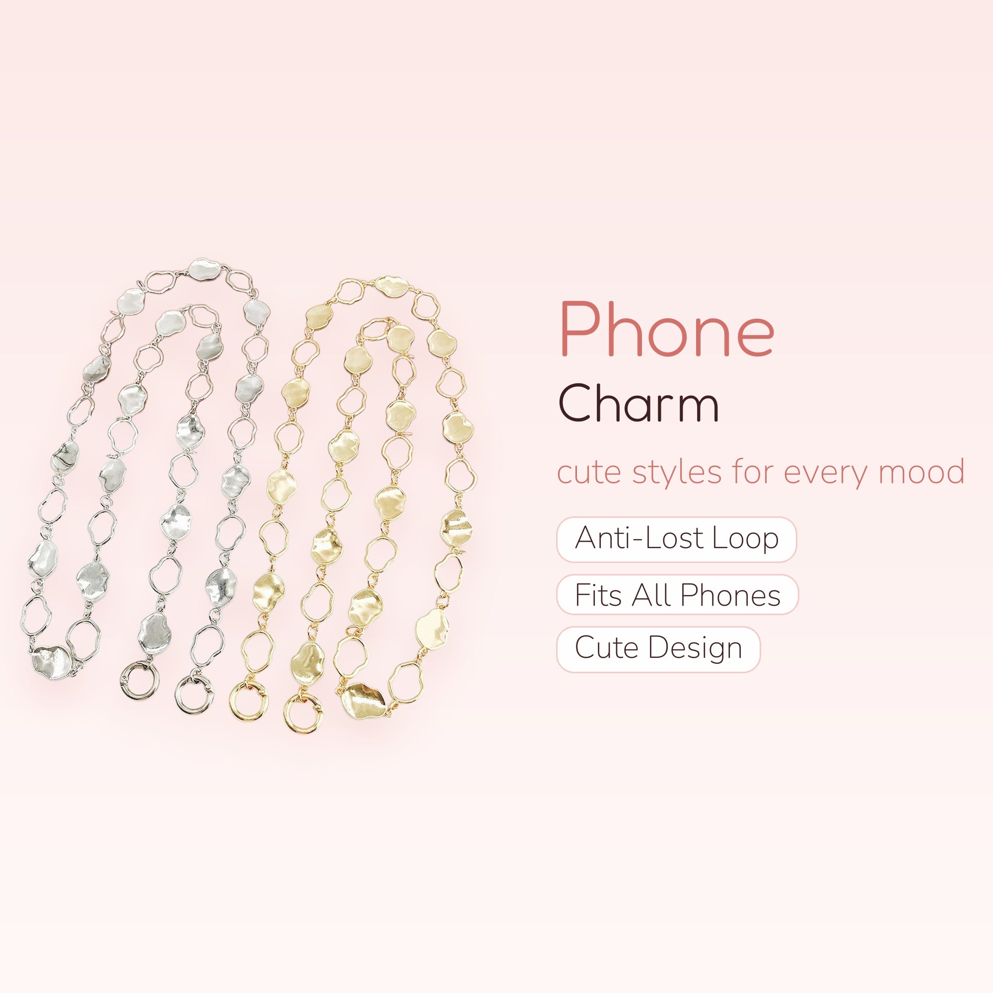Aesthetic Irregular Gold & Silver Phone Charm | Chic Metal Chain Lanyard