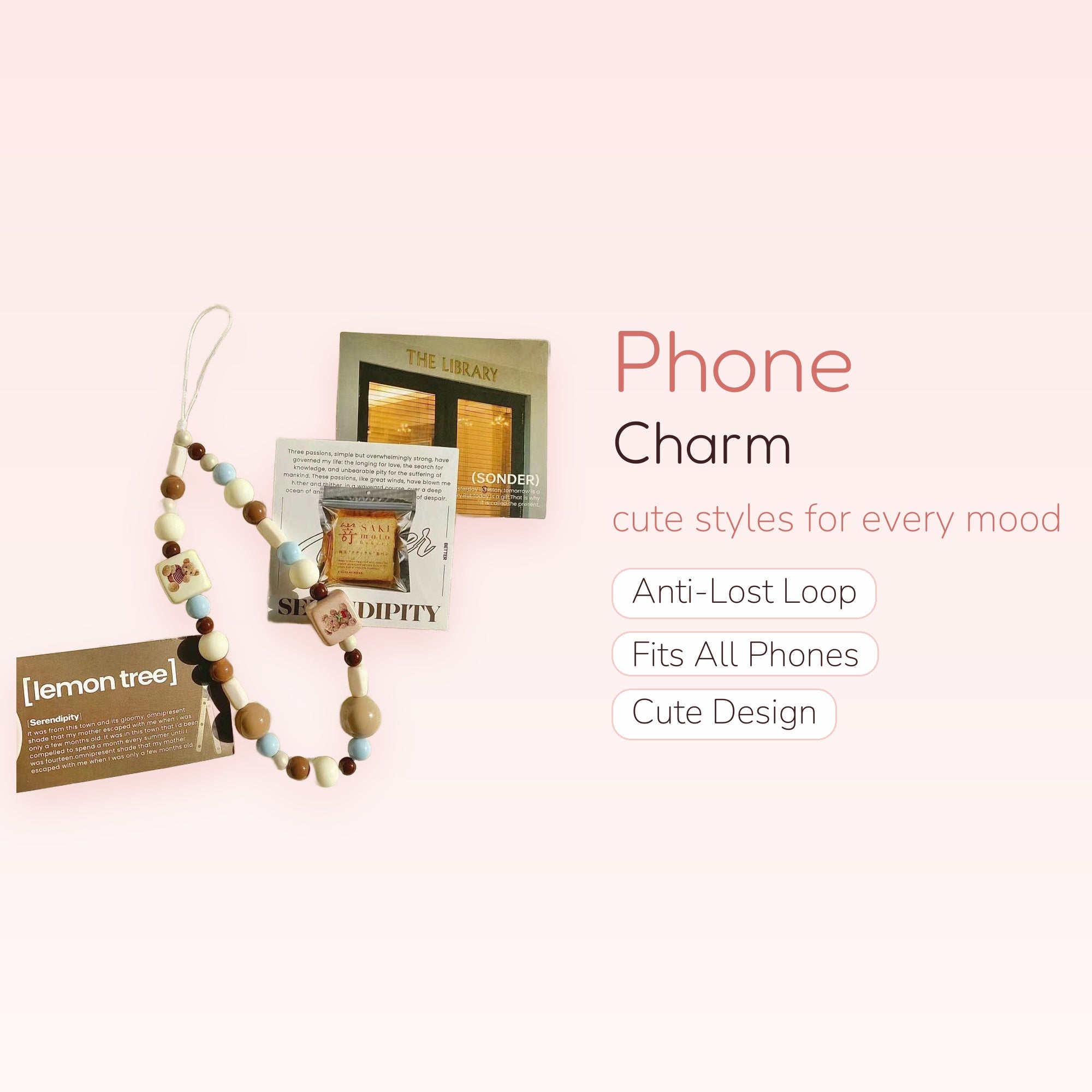 Cute Brown & Cream Bear Phone Charm Strap | Aesthetic Beaded Wrist Lanyard