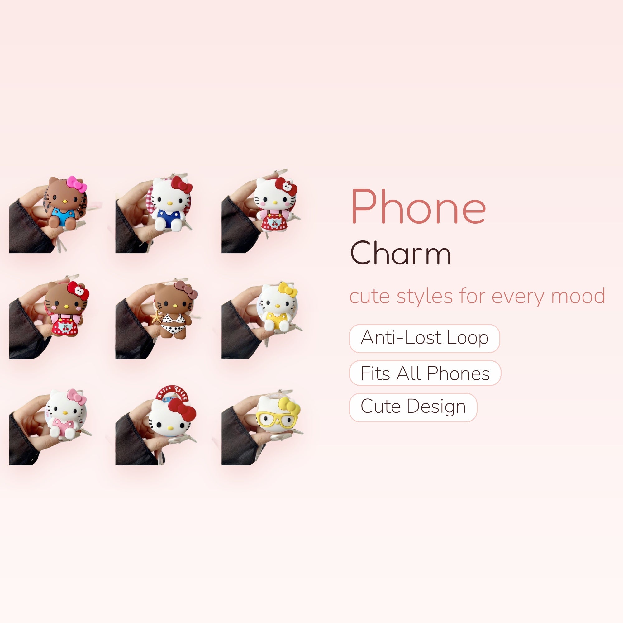Kawaii Hello Kitty Silicone Phone Charm | Cute Sanrio Character Keychain
