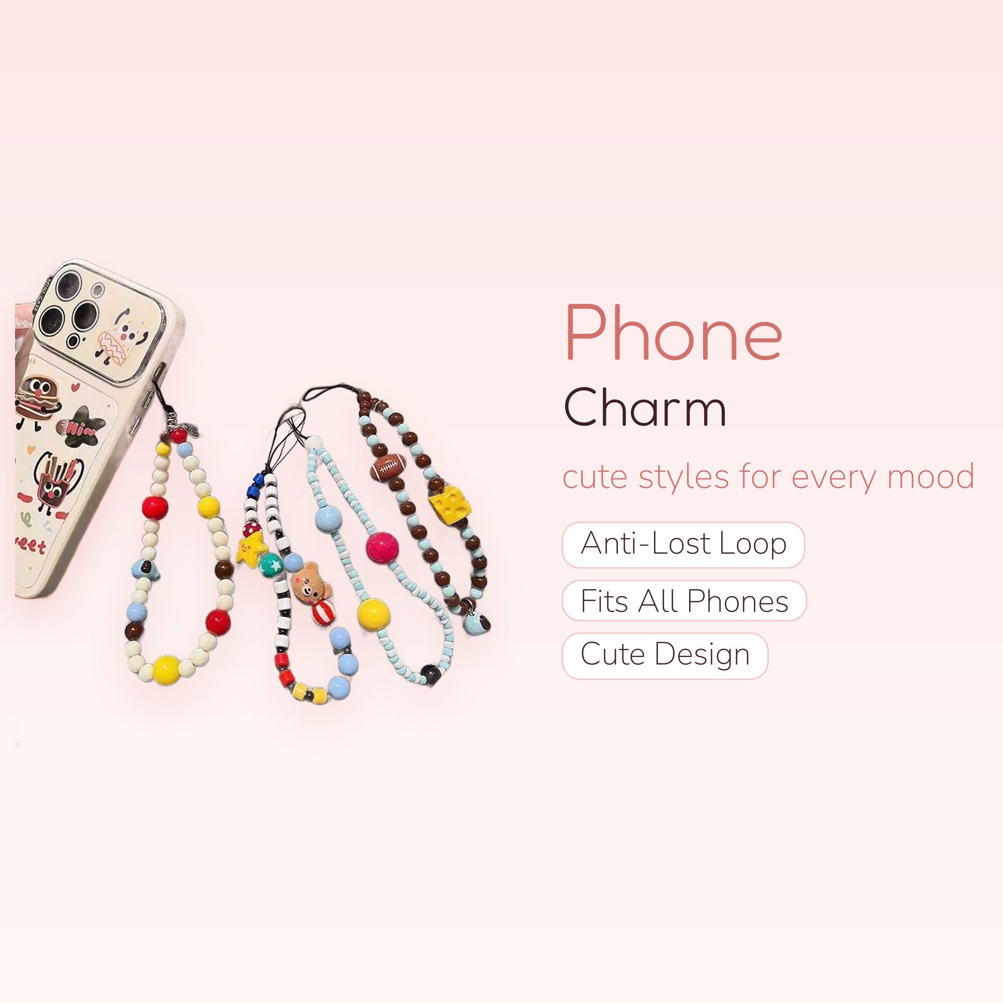 Aesthetic Beaded Phone Charm Straps | Cute Colorful Wrist Lanyards with Charms