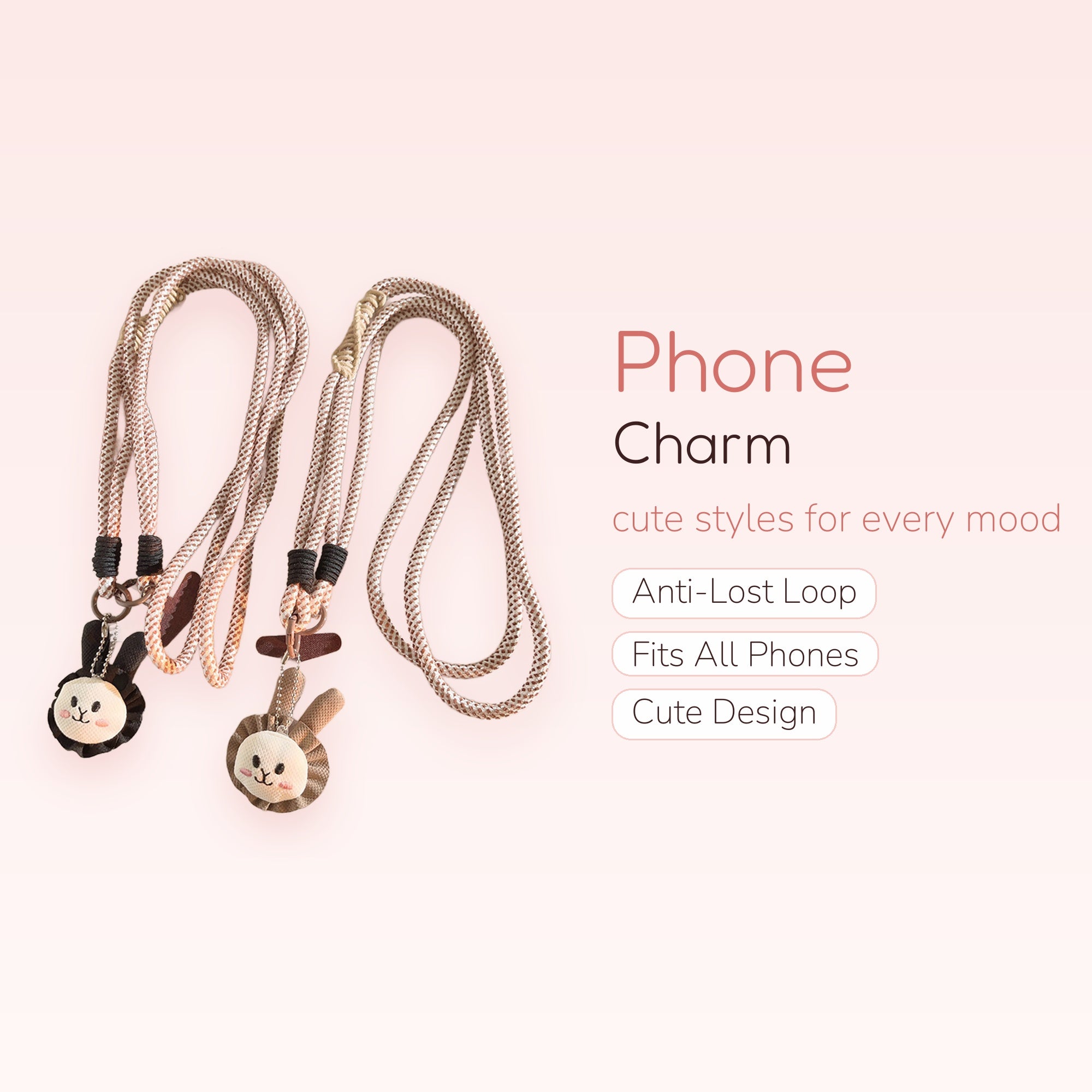 Kawaii Bunny Plush Phone Lanyard | Cute Fabric Animal Charm Strap